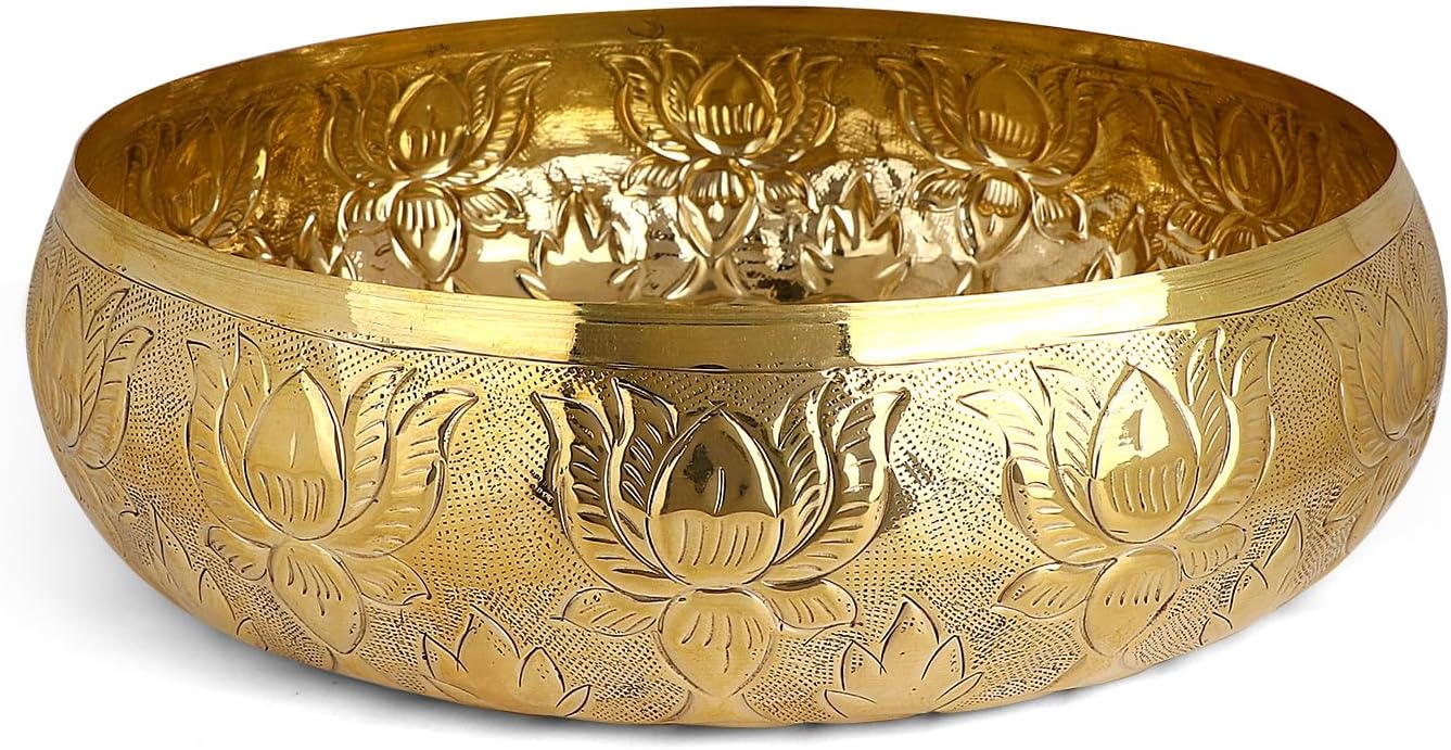 SATVIK Decorative 95 Inch Brass Urli with Floral Pattern