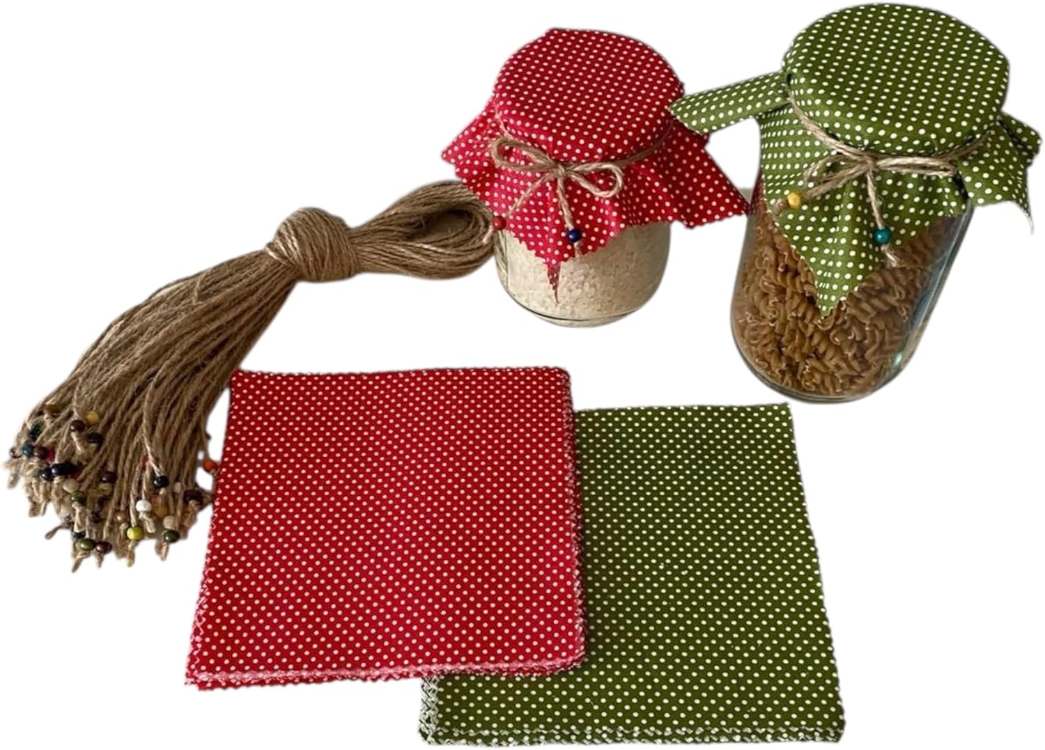 50 Pieces 100 Cotton Polka-Dot Jar Cover Cloth with Beaded Jute Rope