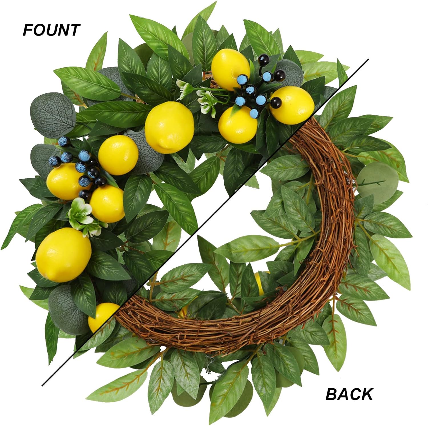 18 Inch Artificial Lemon and Blueberry Wreath