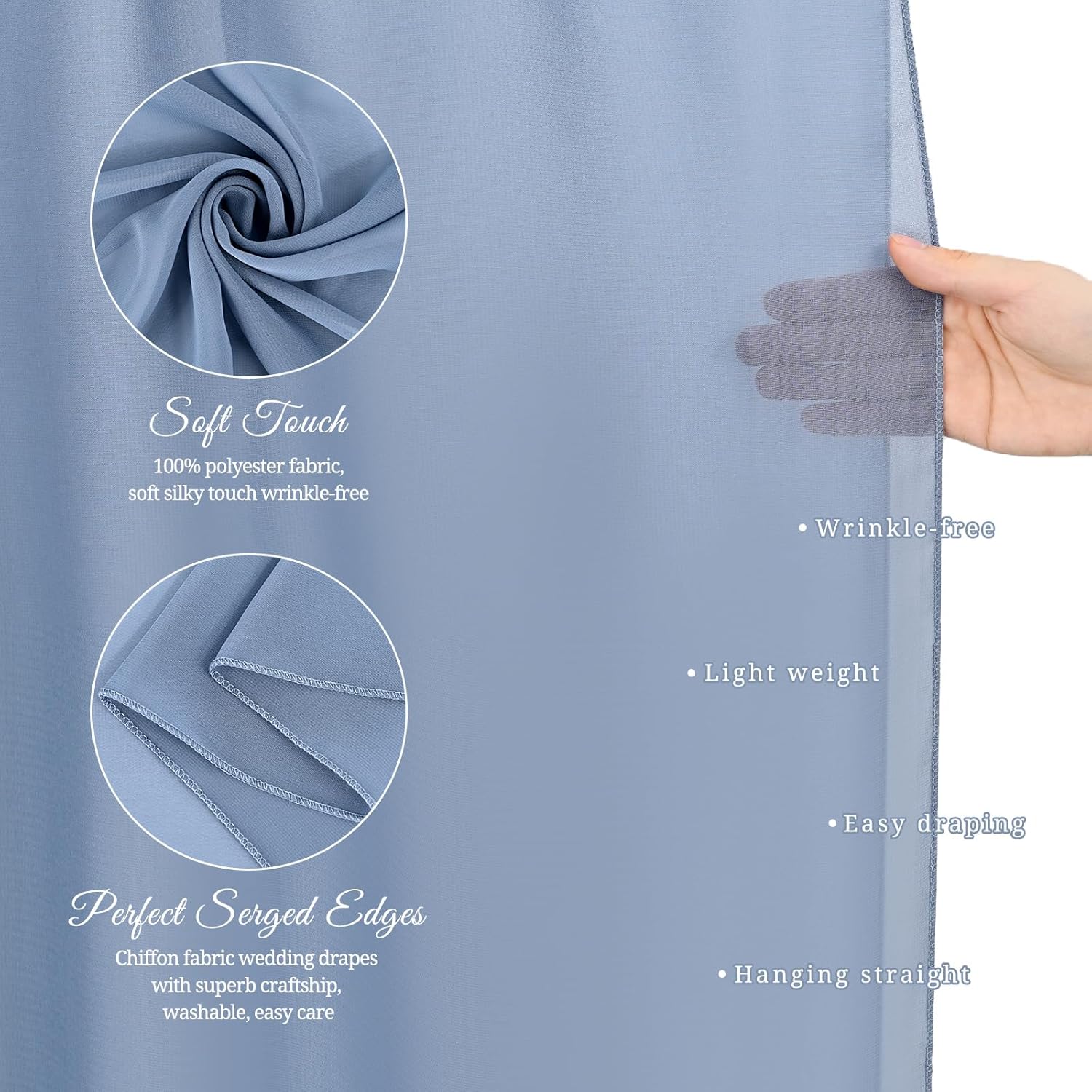 Showgeous 4 Panel Dusty Blue Sheer Chiffon Wedding Arch Drapes