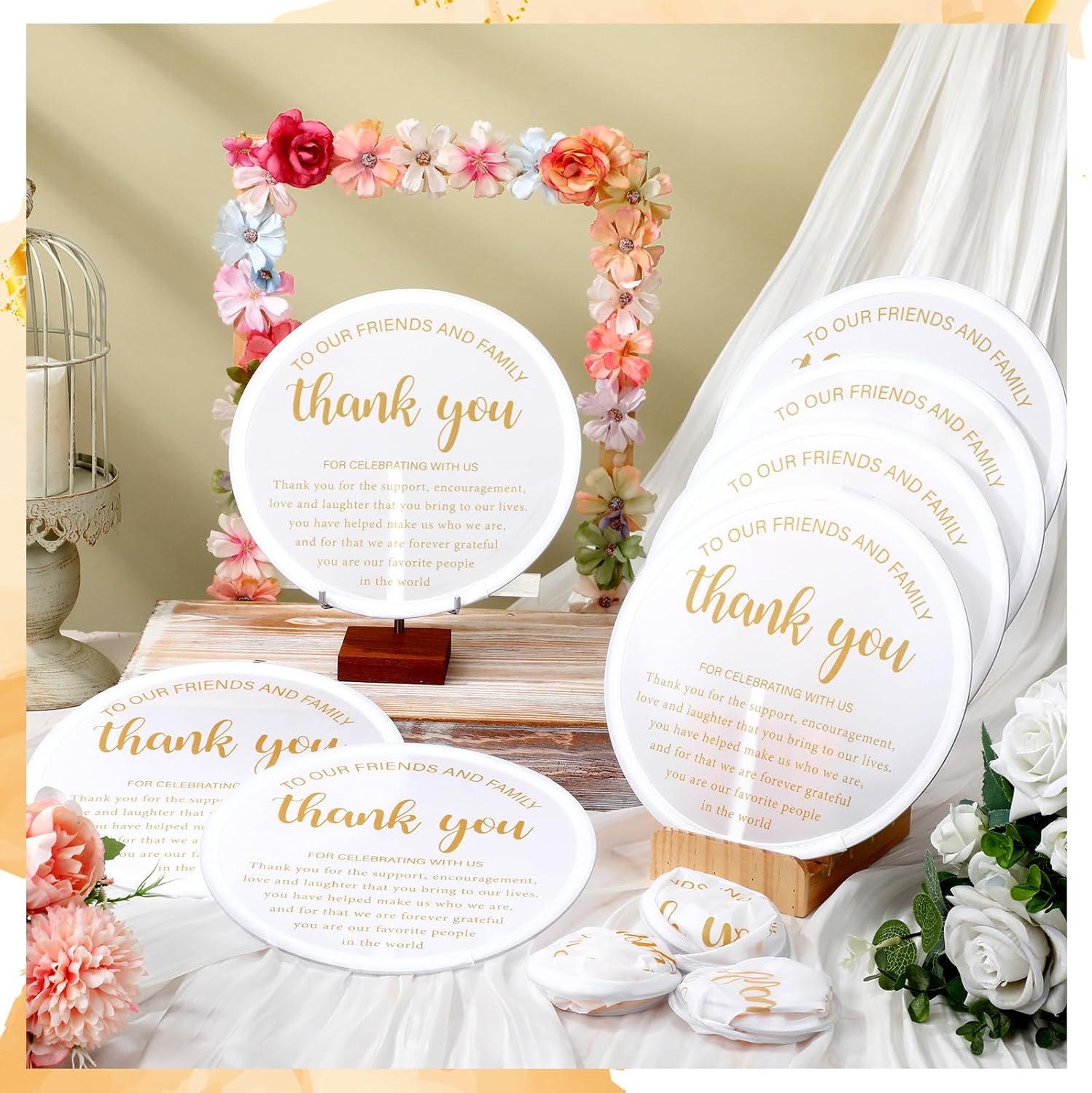 GlikCeil 200 Pcs Wedding Fans with Organza Bags Set