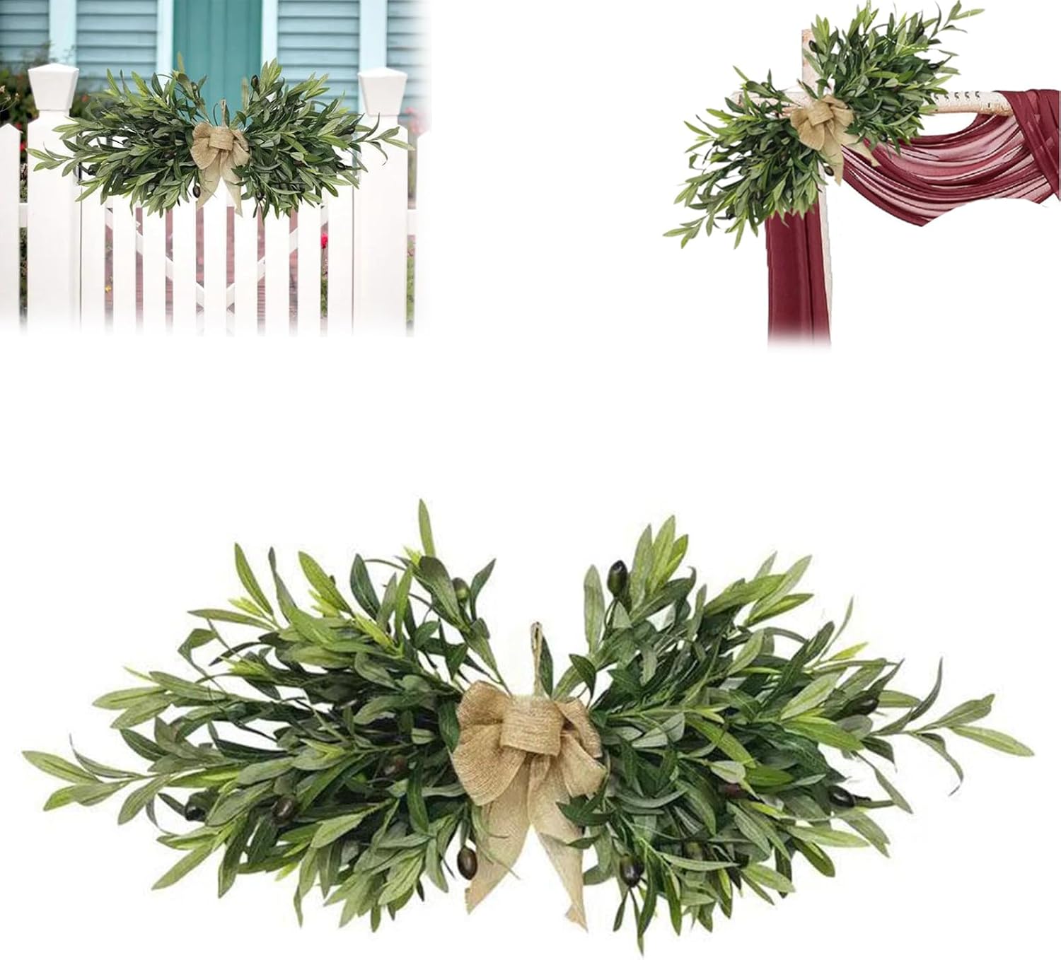 24 Inch Floral Swag with Green Leaves and Bow