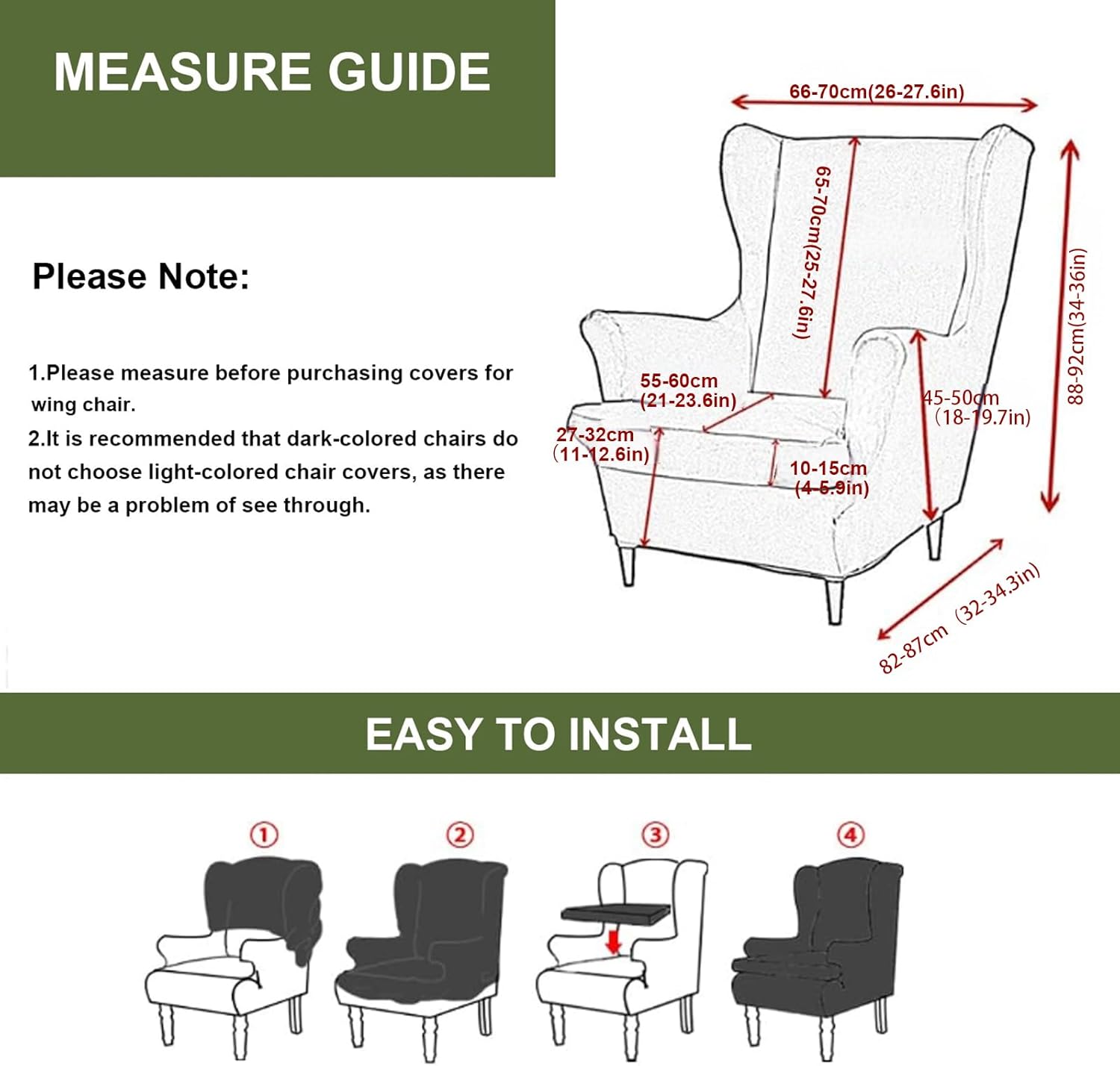 HAOYONG 2 Piece Wingback Chair Slipcover Set