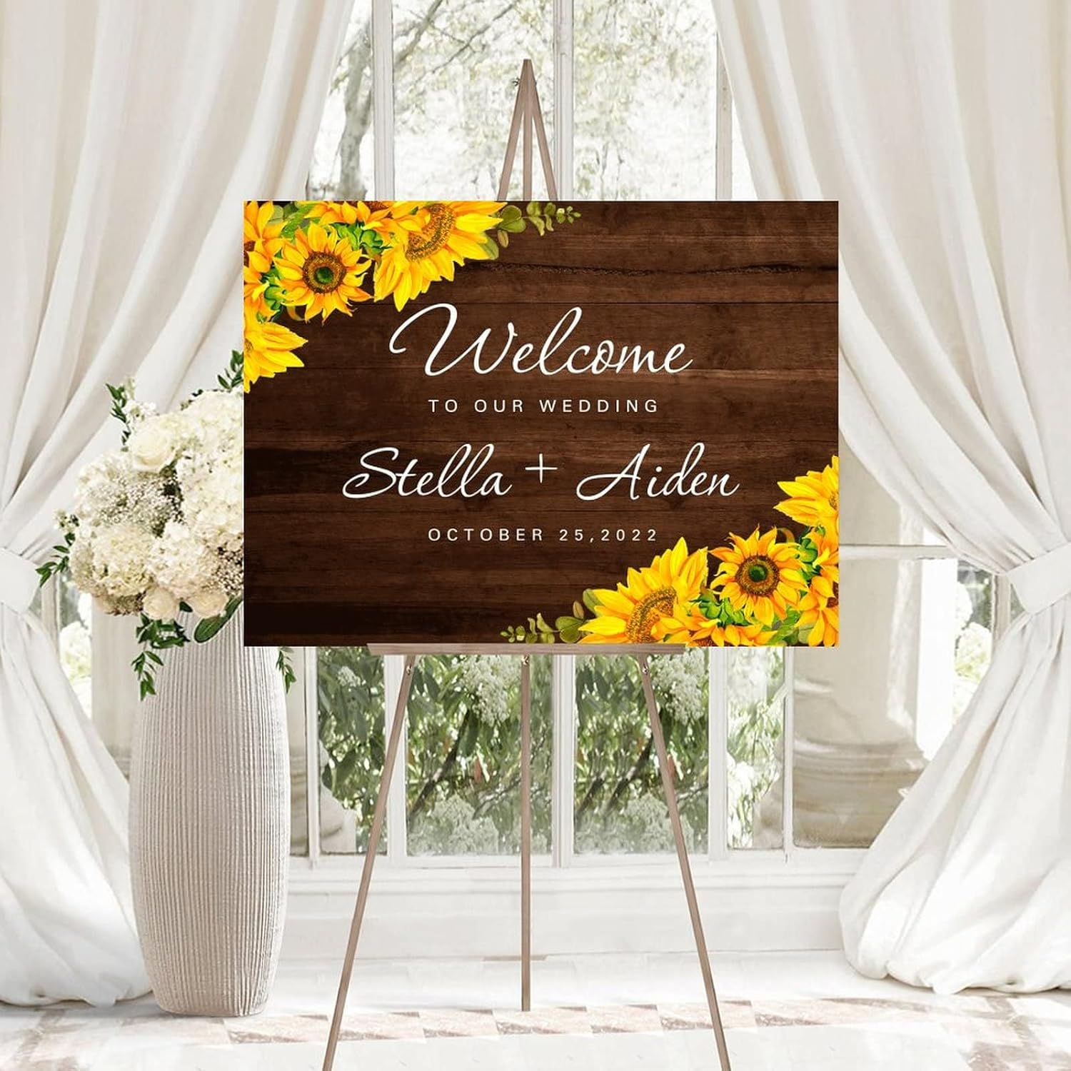 Custom Wedding Welcome Sign with Sunflowers Design