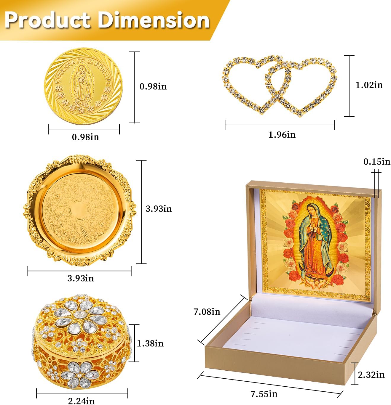 Catholic Wedding Arras Set with Virgen De Guadalupe Gifts Box