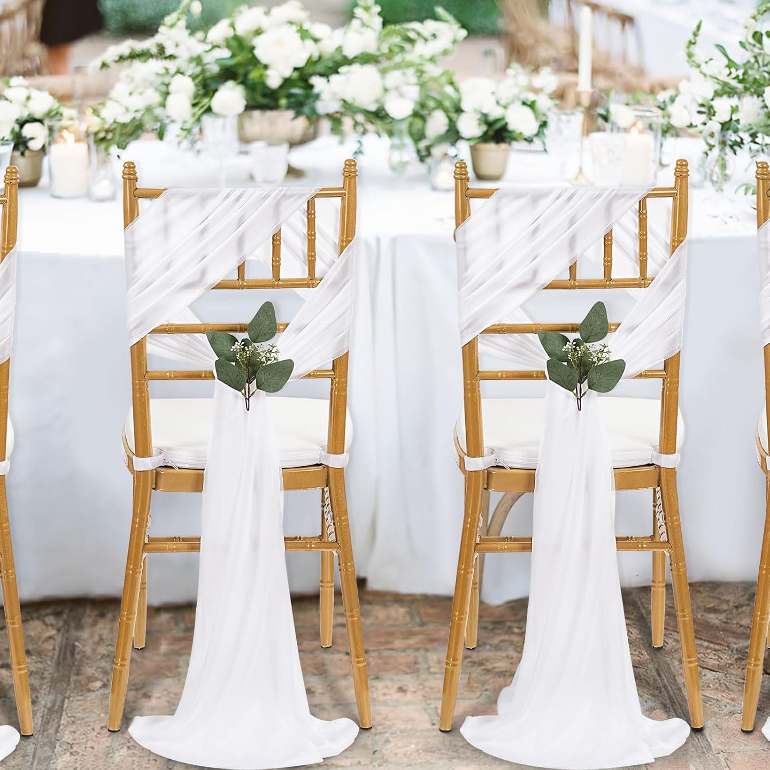 QueenDream White Chair Sashes Wedding Aisle Decorations 24 Pack