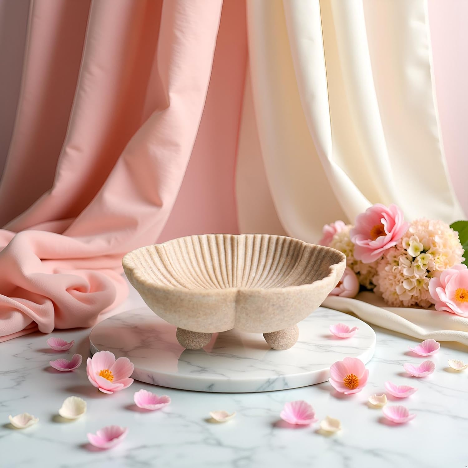 Large Decorative Bowl Set with Scalloped Pedestal Design