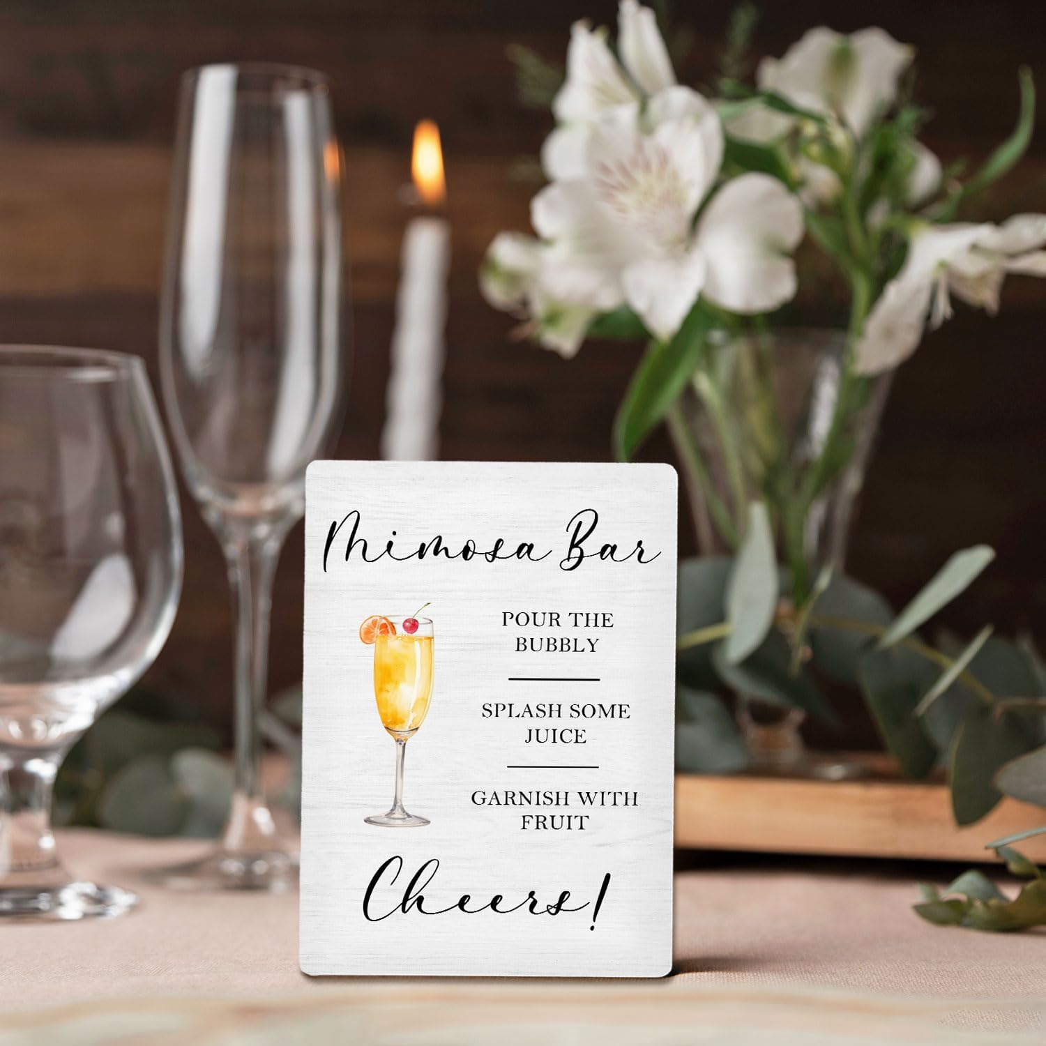 Mimosa Bar Sign 5x7 Inch Wooden Stand