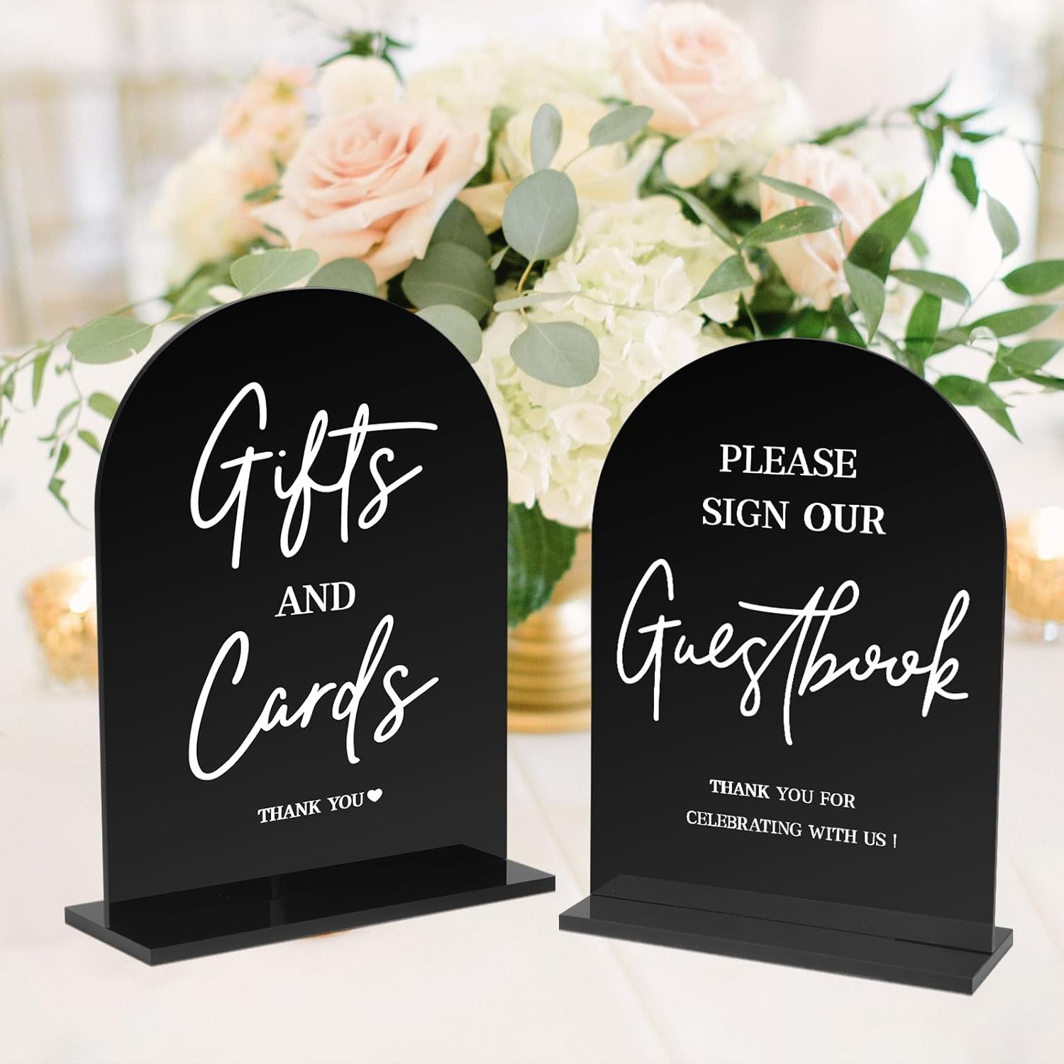 KOSKIMER 2 Pcs Black Acrylic Wedding Signs with Holders