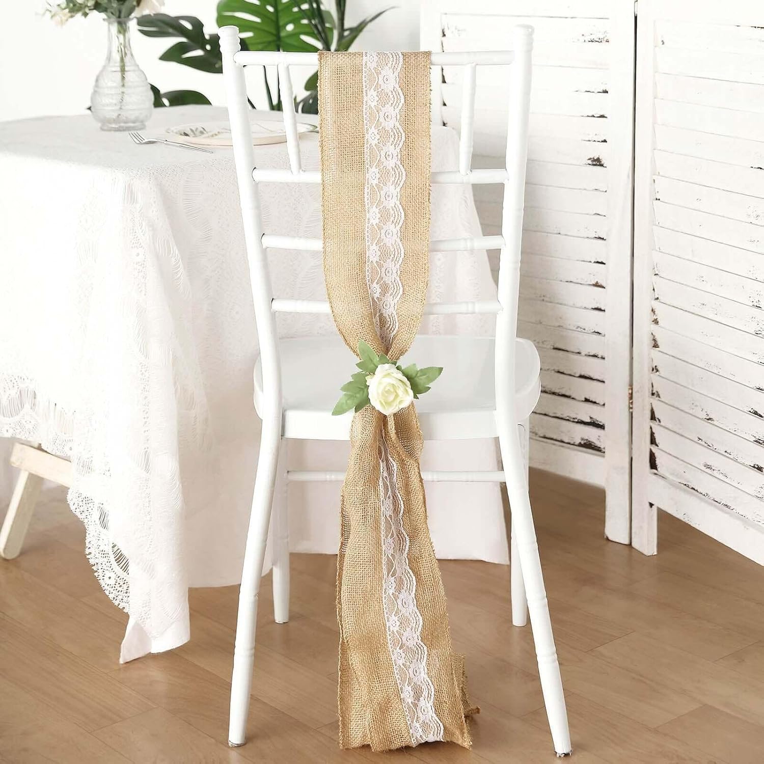 Efavormart 5x108 Natural Burlap with Lace Chair Sash