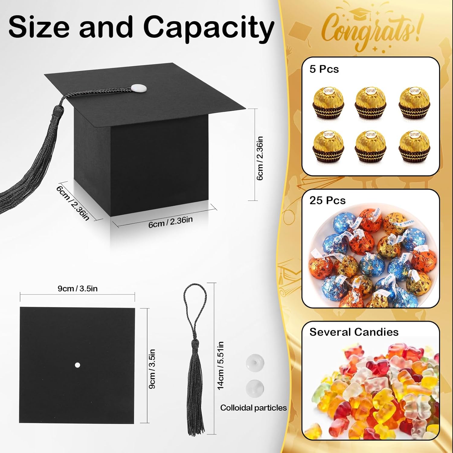COTOPHER 100 Pcs Graduation Candy Boxes with Black Tassel