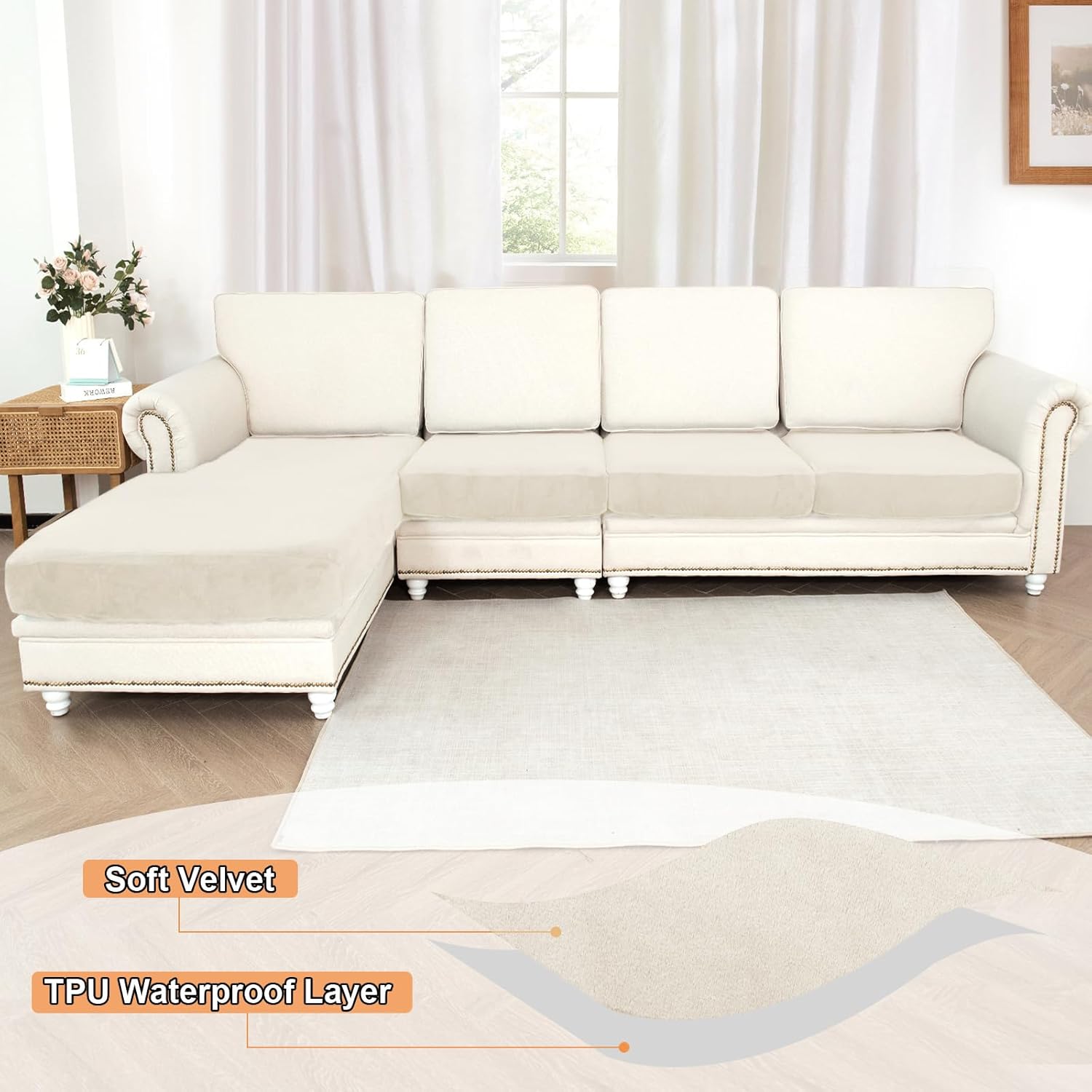 NAISI Waterproof Couch Cushion Covers for L-Shape Sectional Couch