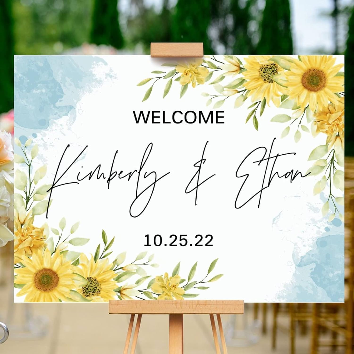 Personalized Blue Sunflowers Wedding Welcome Sign 1