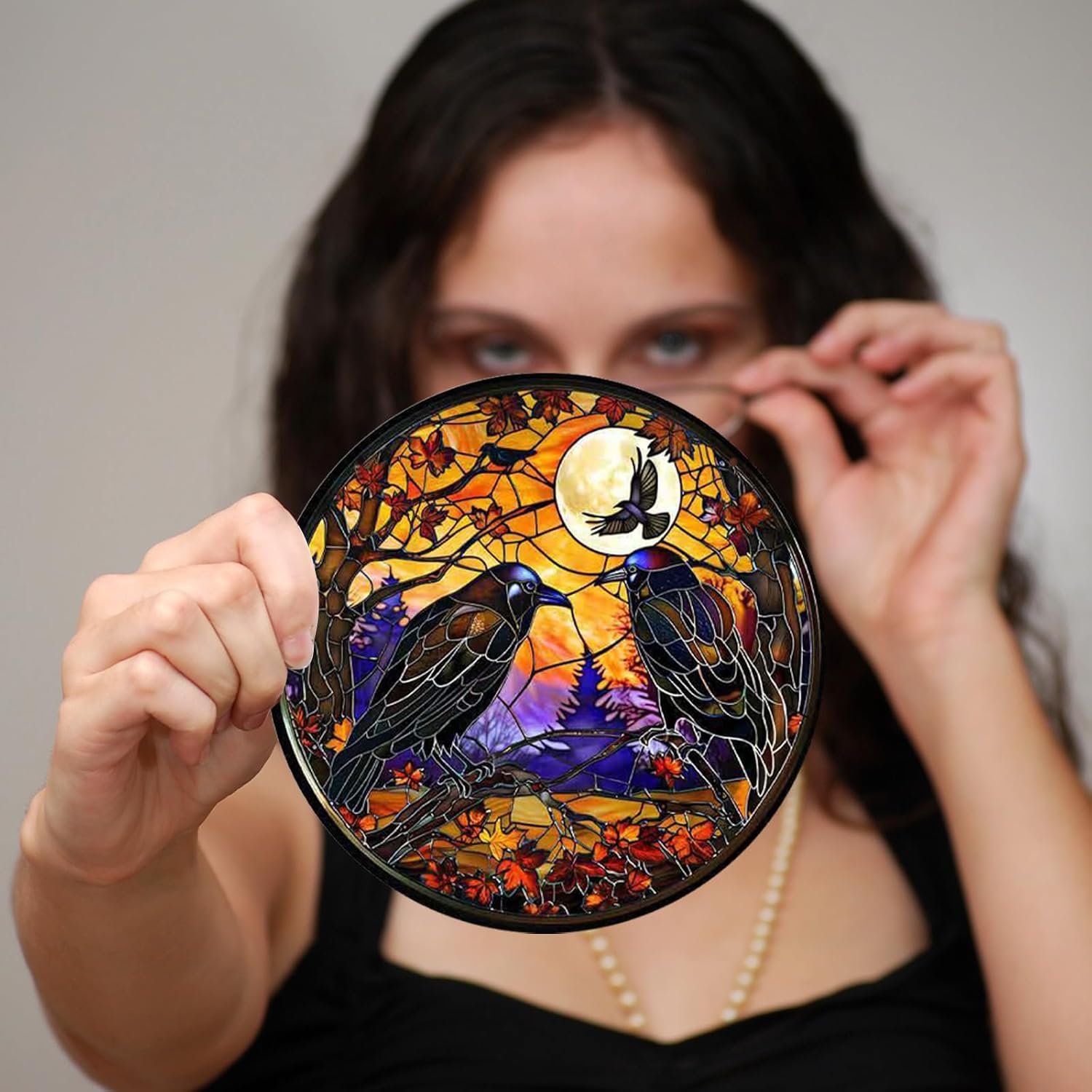 Glow in The Dark Halloween Crow Wall Decor