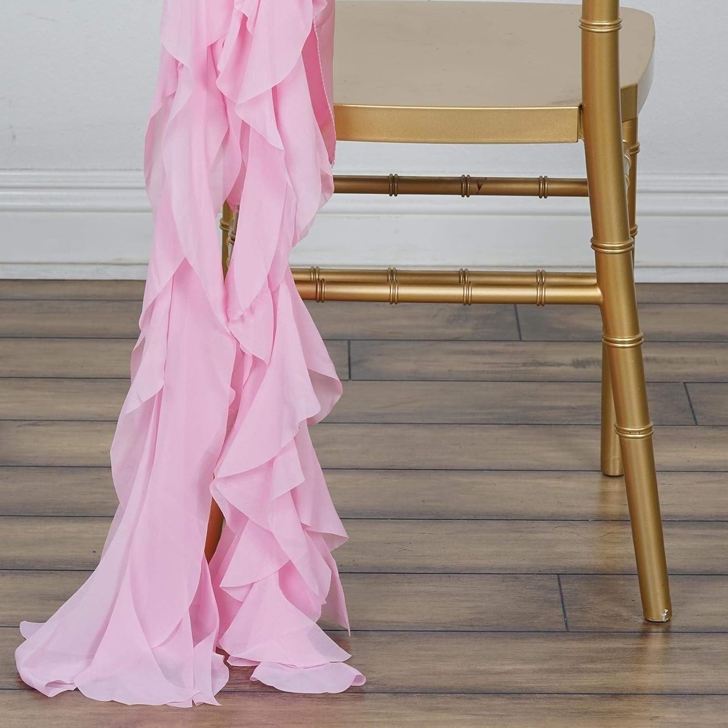 10 Pink Curly Chiffon Chair Sashes Wedding Decor