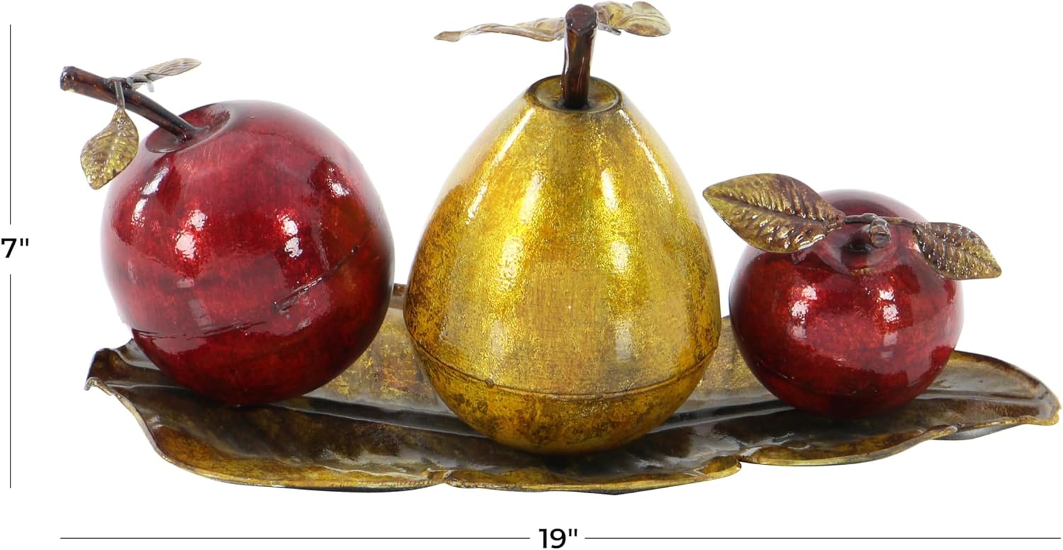 Deco 79 Red Iron Metal Fruit Statue with Platter