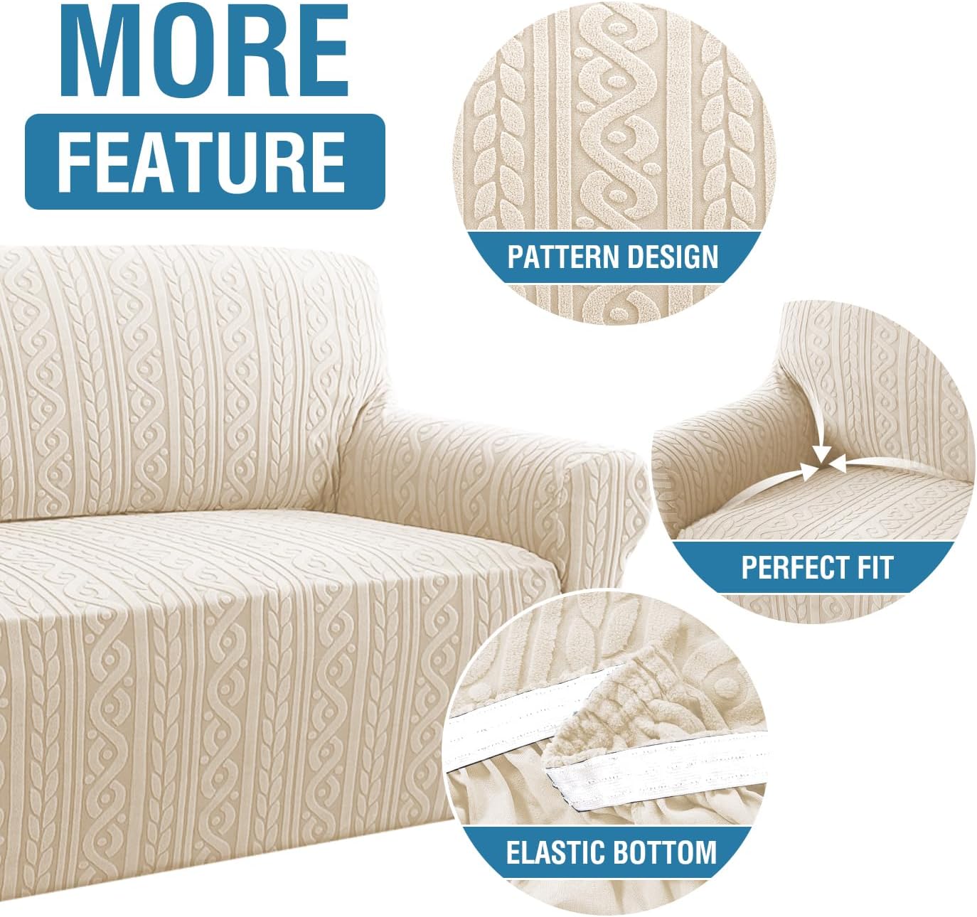 HVERSAILTEX Chair Cover Stretch Slipcover for Couches Ivory 30-40