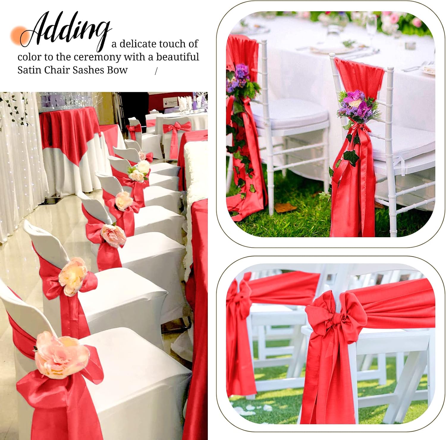 Pesonlook 50PCS Red Satin Chair Sashes for Decor
