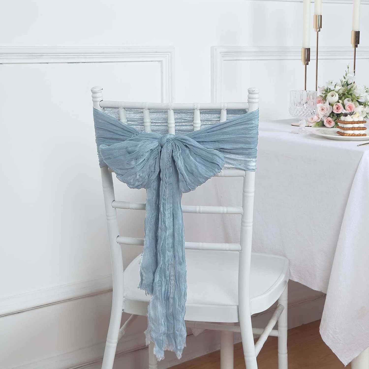 Efavormart 5 Pack Dusty Blue Gauze Chair Sashes