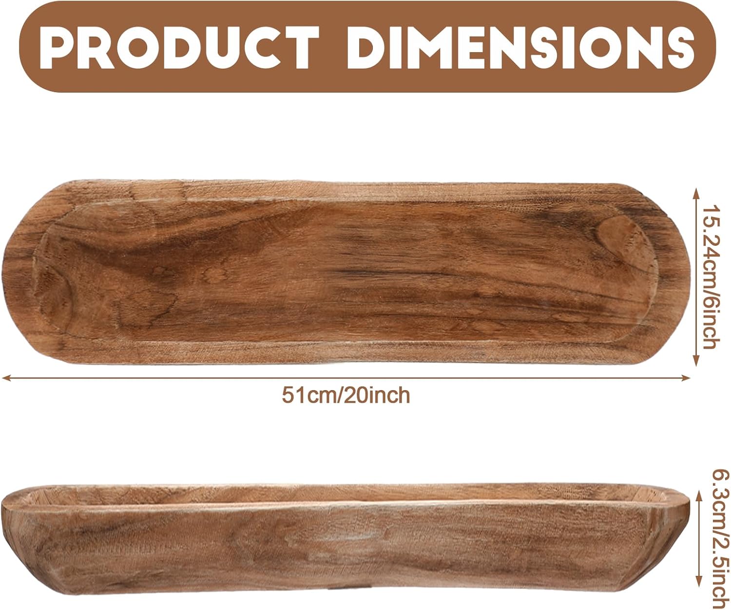 Xaatren Large Wooden Dough Bowl Decor Rustic 20x6 Inch Brown