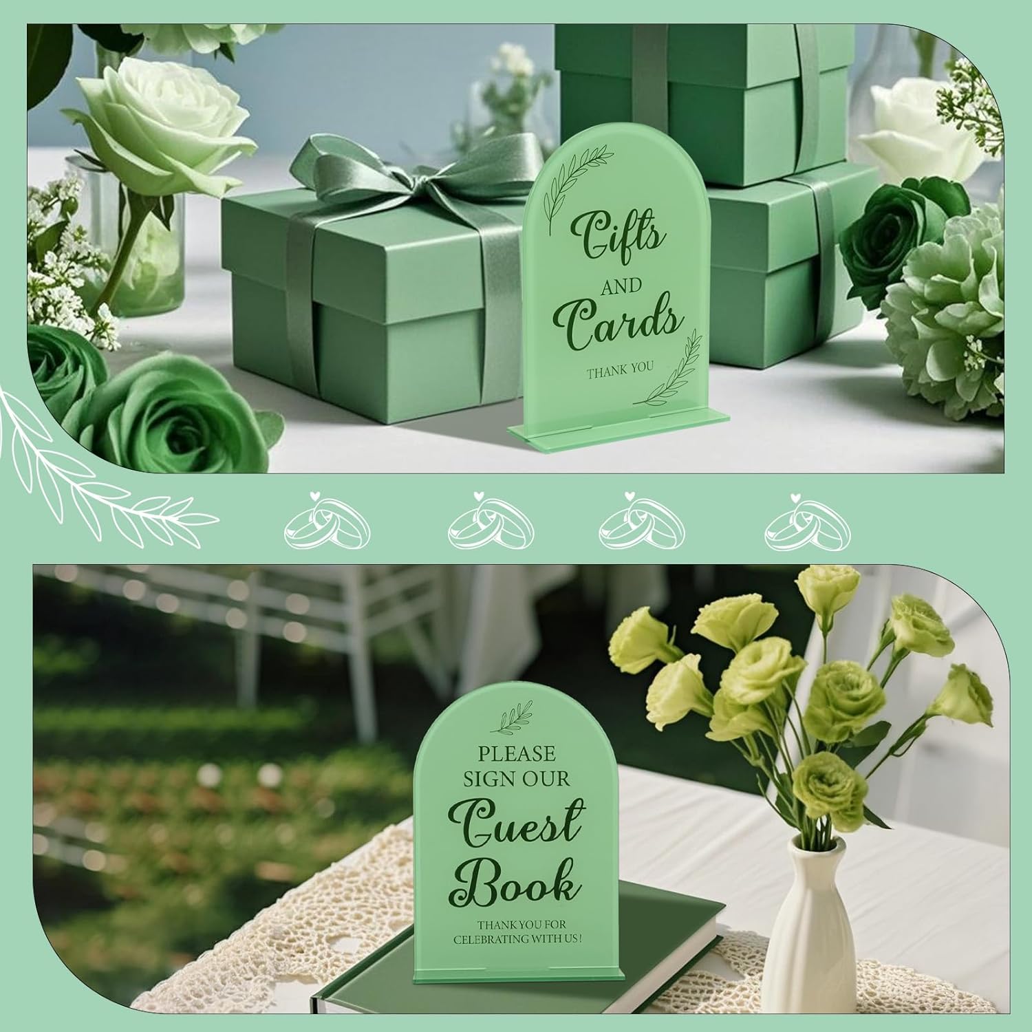 2Pcs Acrylic Wedding Signs Green 5x7 Inch Ceremony Reception