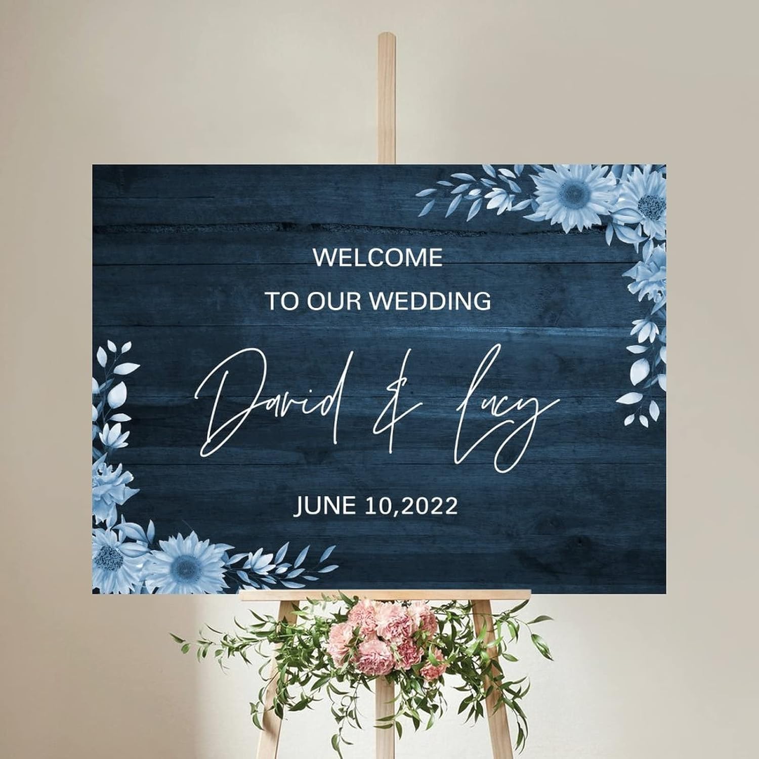 Personalized Wedding Welcome Sign with Floral Design