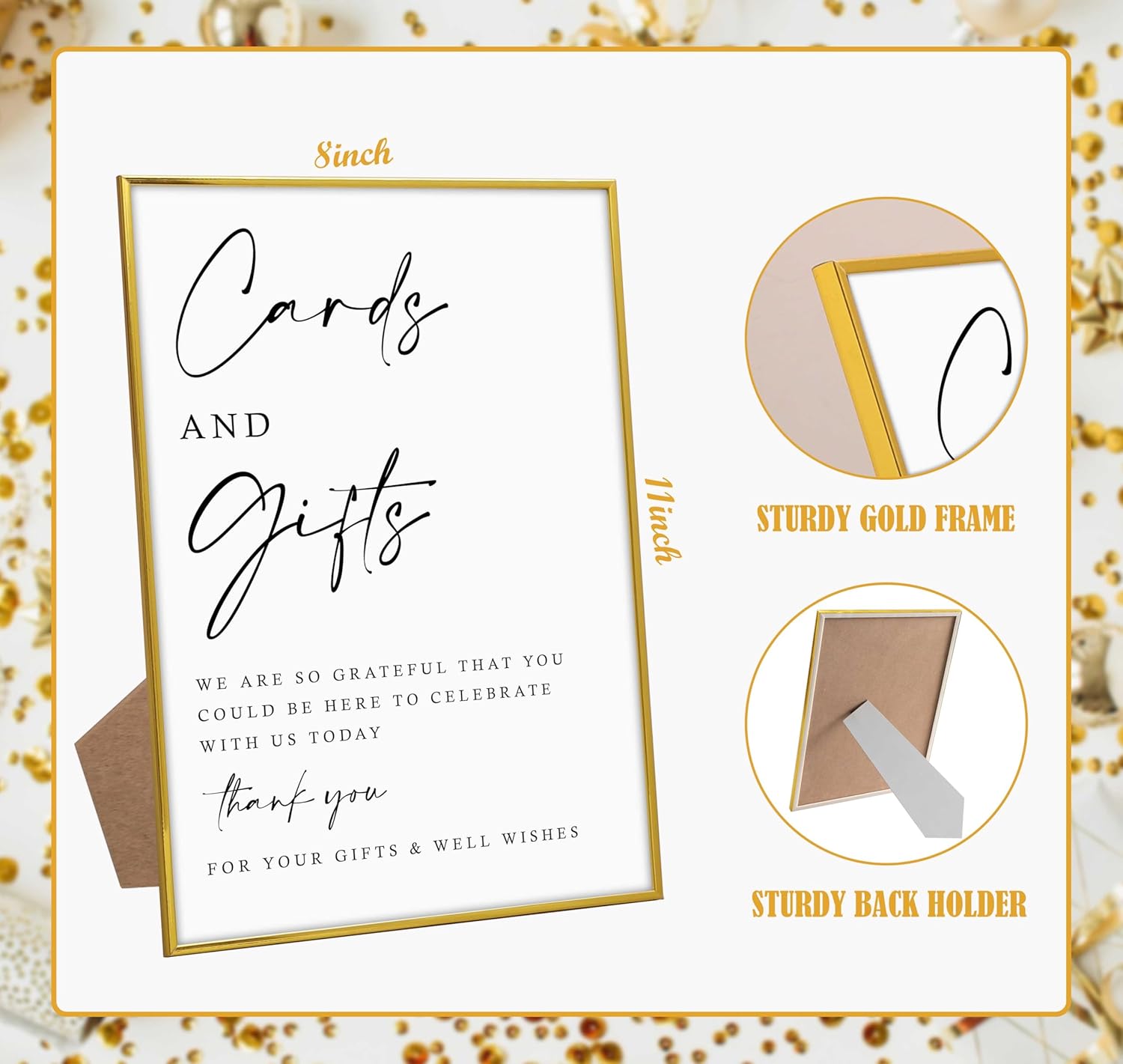 Gold Frame Wood Wedding Sign with Stand 1