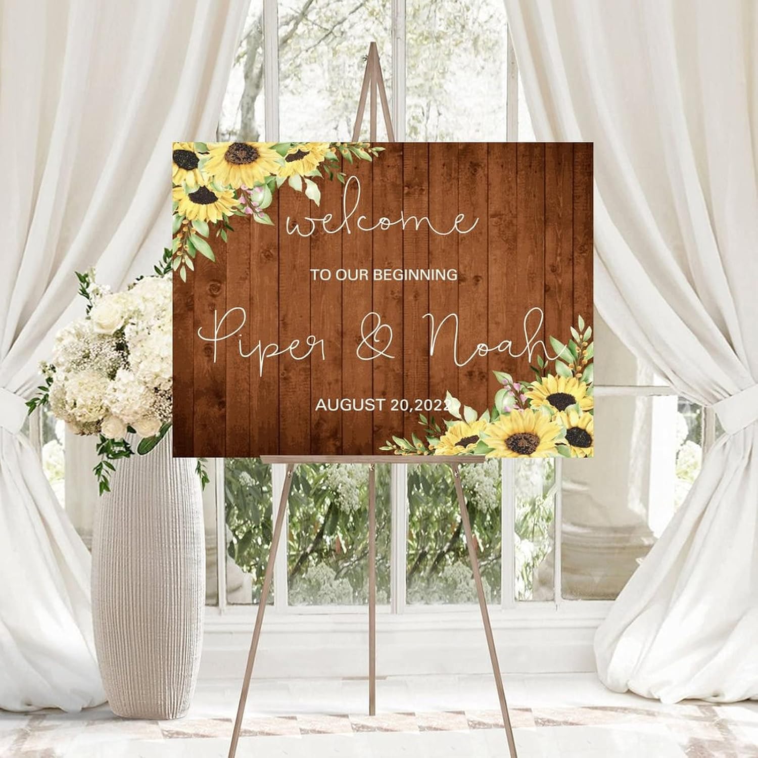 Alioyoit 12x16 Inch Personalized Wooden Wedding Welcome Sign