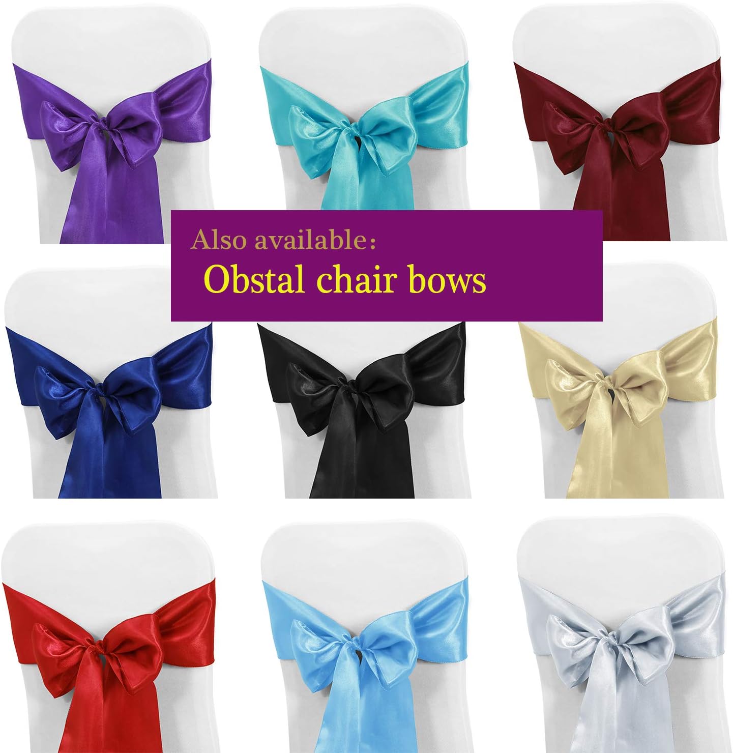 Obstal 10 pcs Satin Chair Sashes Bows for Wedding Reception