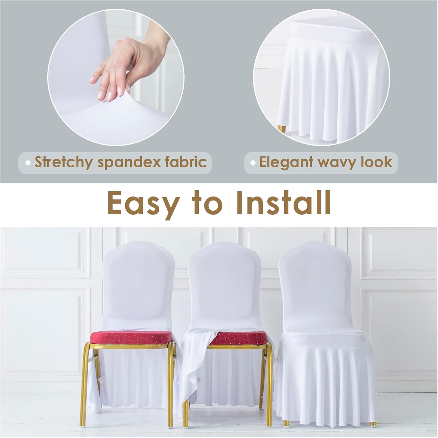 100pcs White Pleated Skirt Spandex Chair Covers for Wedding and Banquet Events