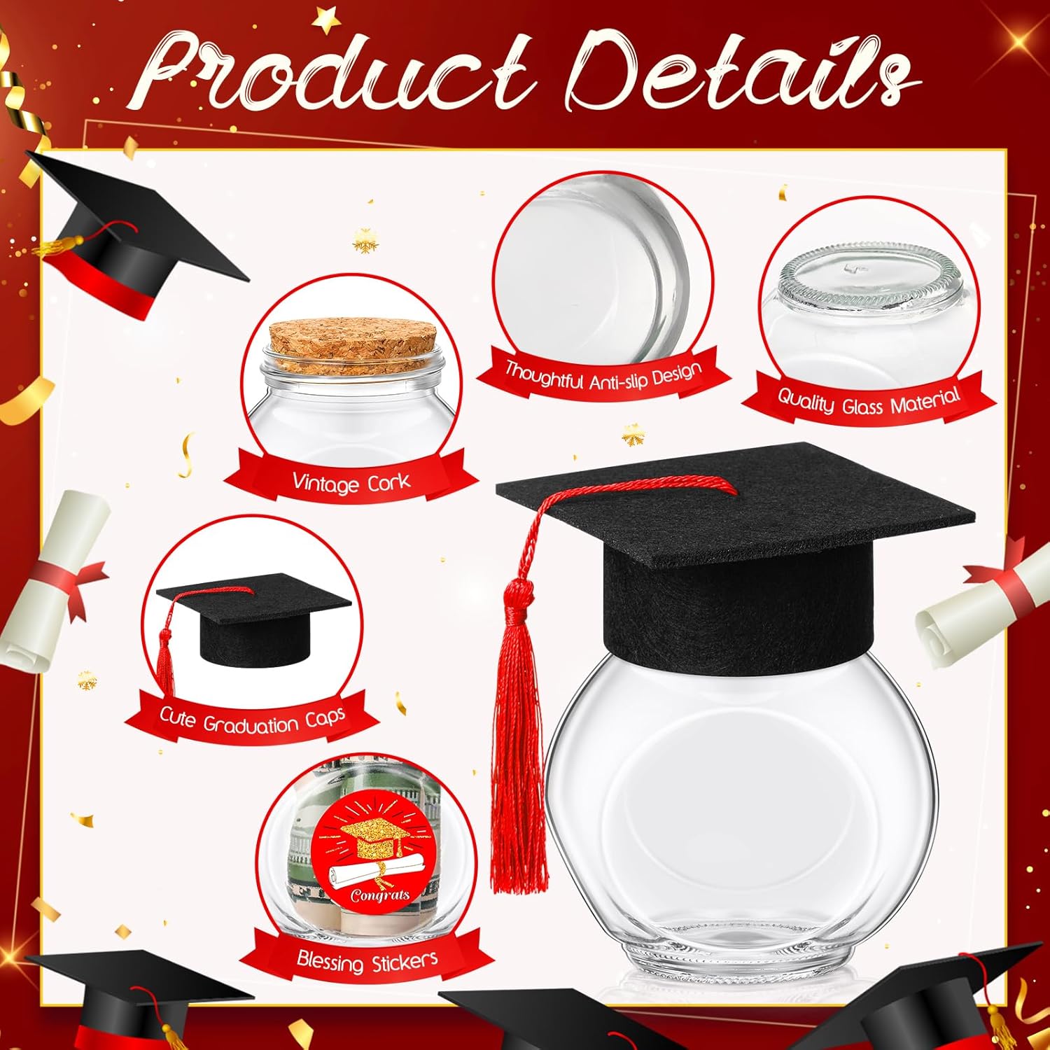 20 Sets Glass Graduation Cap Candy Jars for Class of 2025