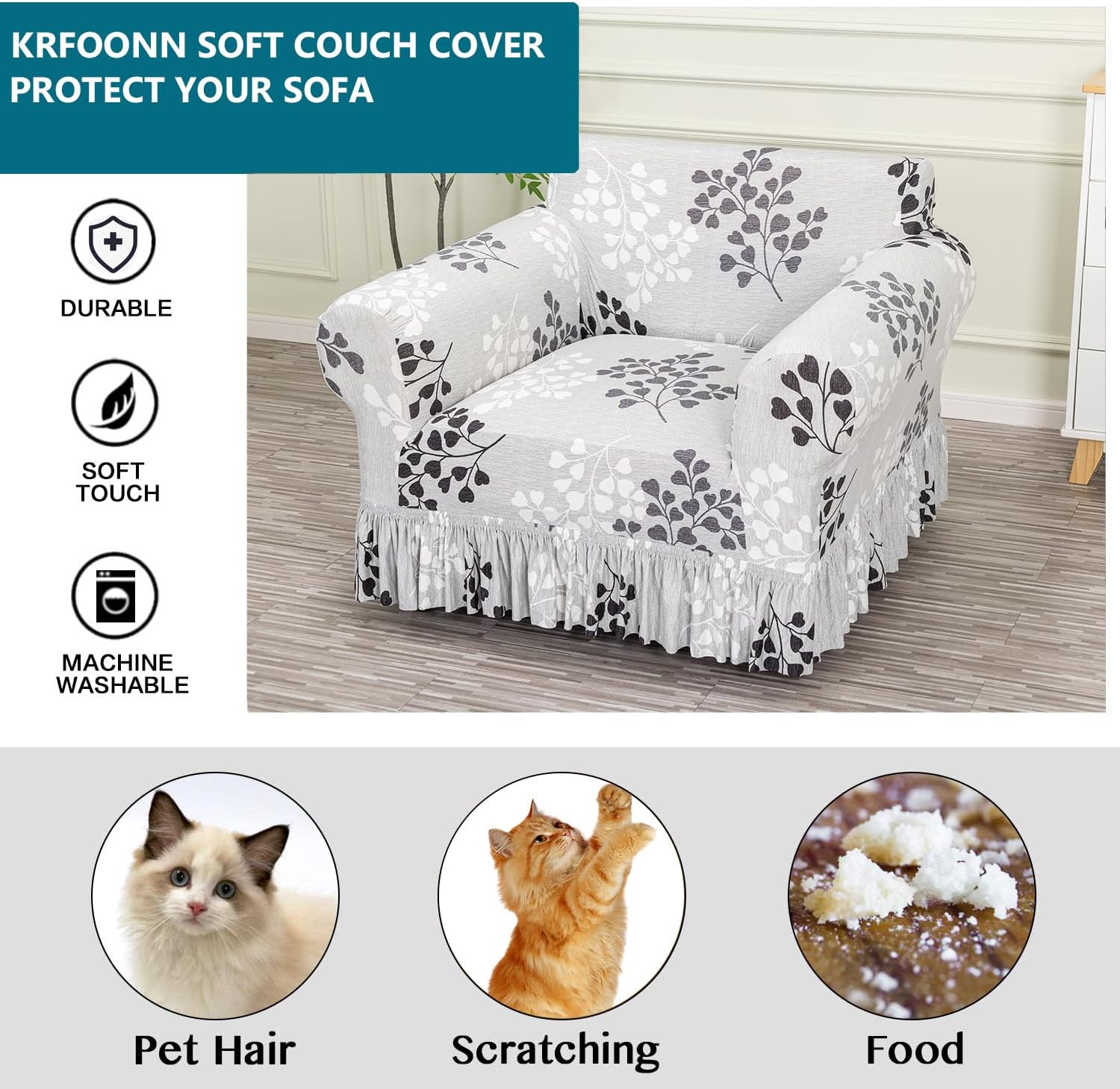 KRFOONN Stretchable Armchair Cover with Skirt