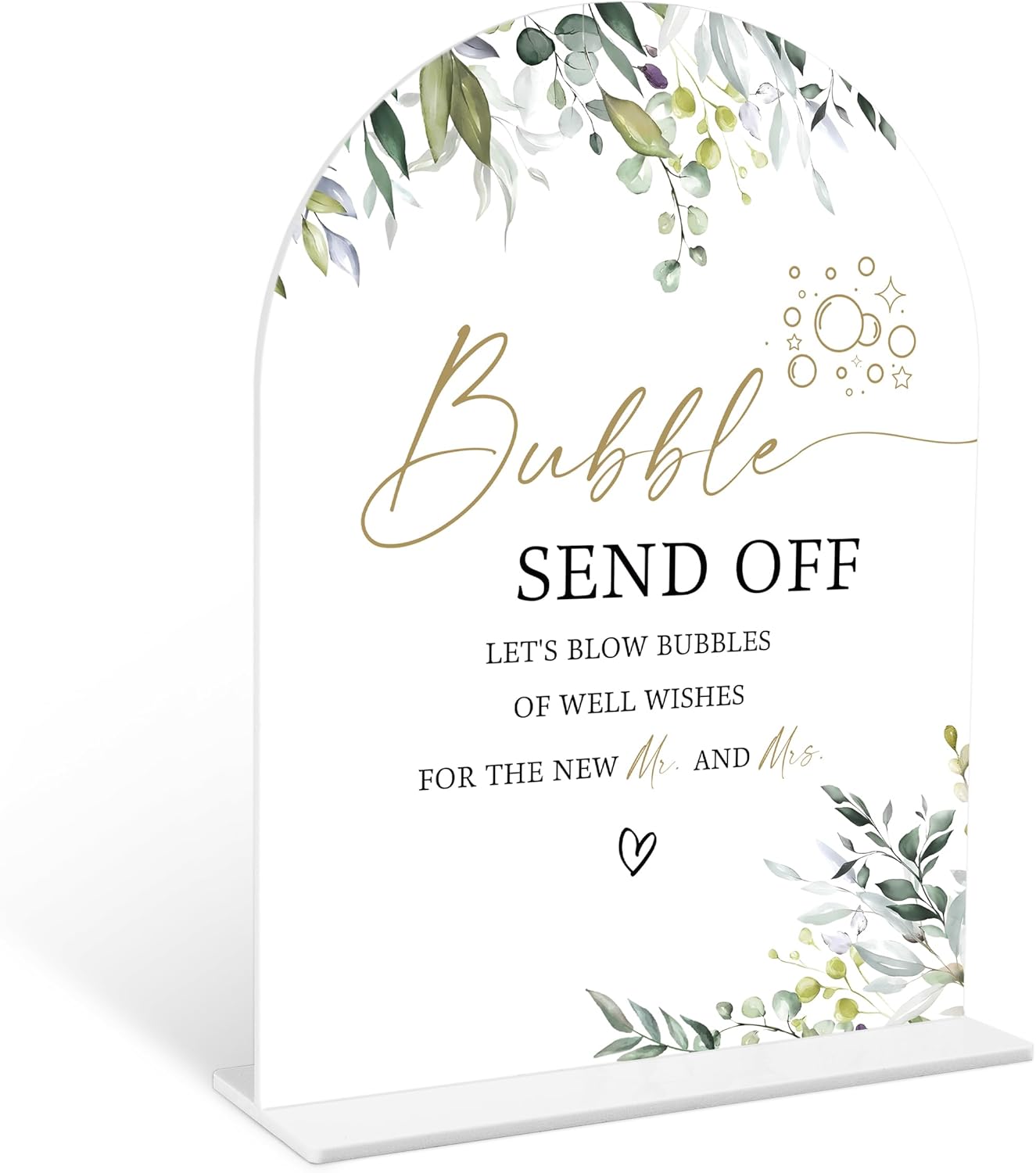 Greenery Bubble Wedding Sign 6x8 Inch White Arch Acrylic Sign with Holder