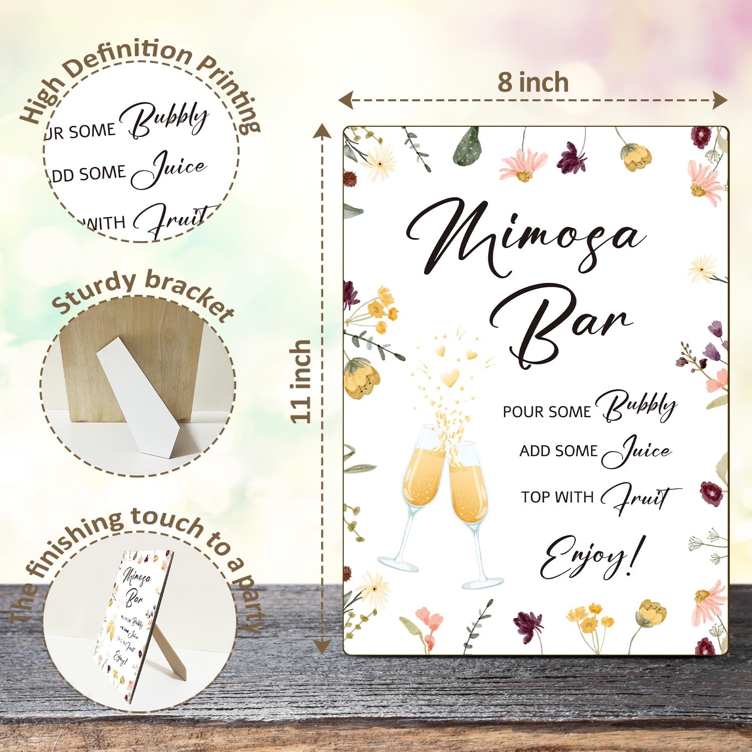8x11 Inch Mimosa Bar Wooden Sign with Stand