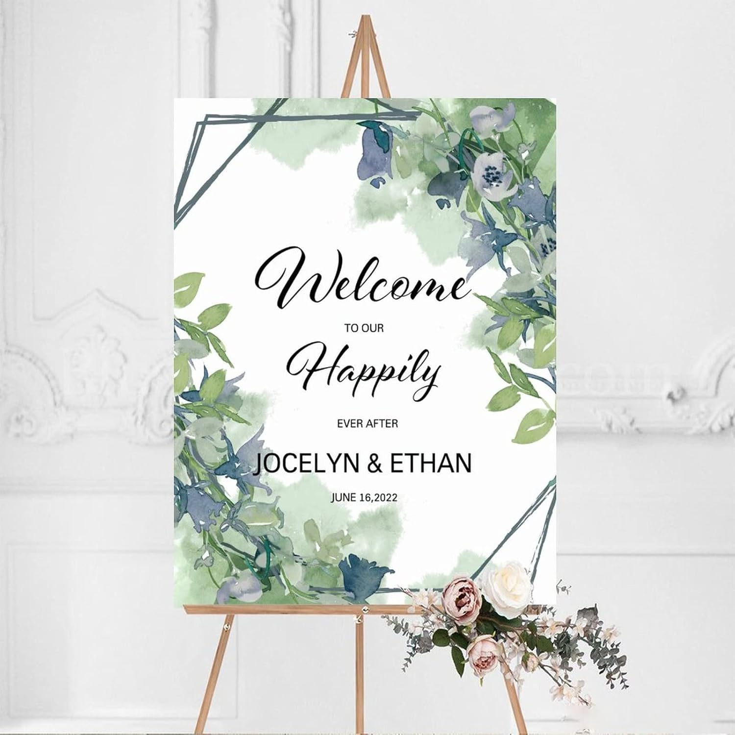 Alioyoit Customizable Green Floral Wedding Welcome Sign