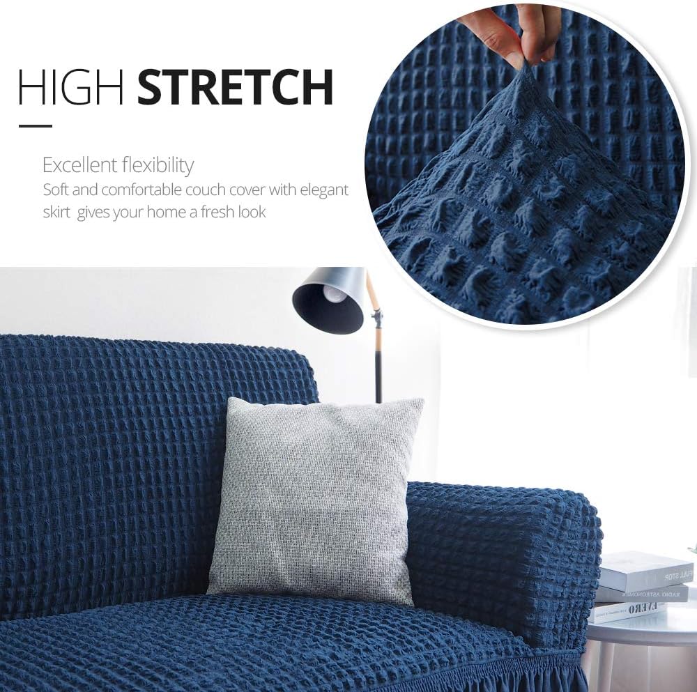 NICEEC Blue 3 Seater Sofa Slipcover with Skirt