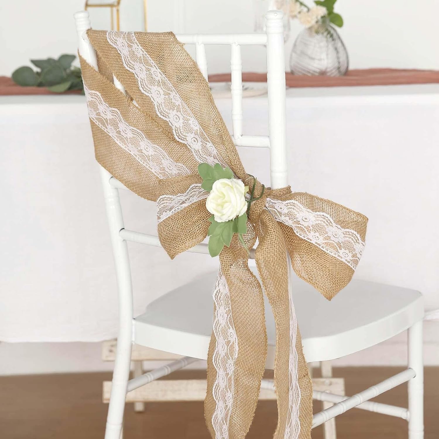 Efavormart 5x108 Natural Burlap with Lace Chair Sash