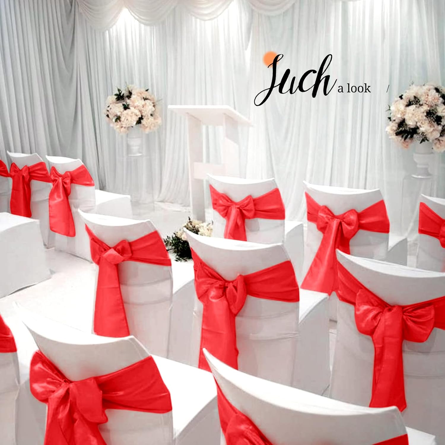 Pesonlook 50PCS Red Satin Chair Sashes for Decor