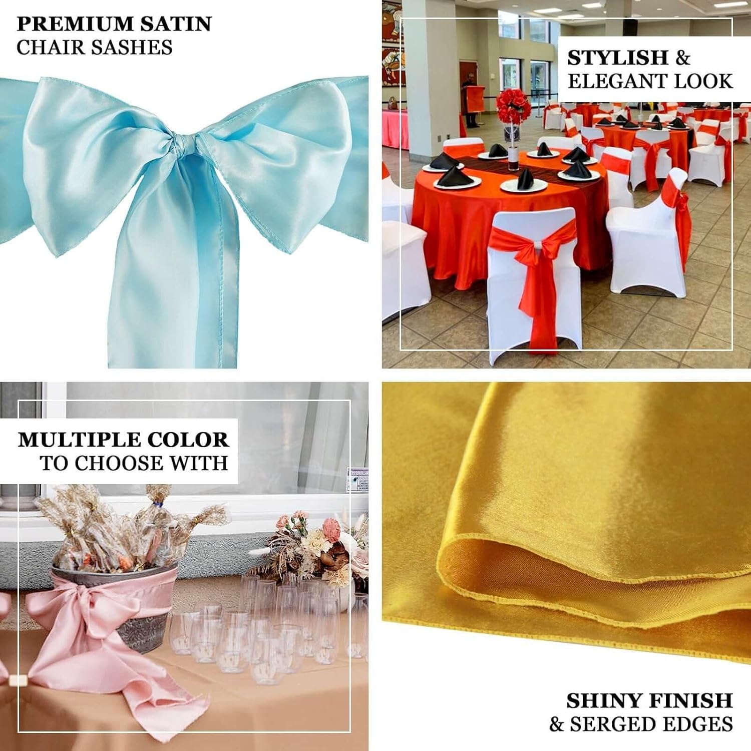 Efavormart 5pcs Gold Satin Chair Sashes Bow Ties