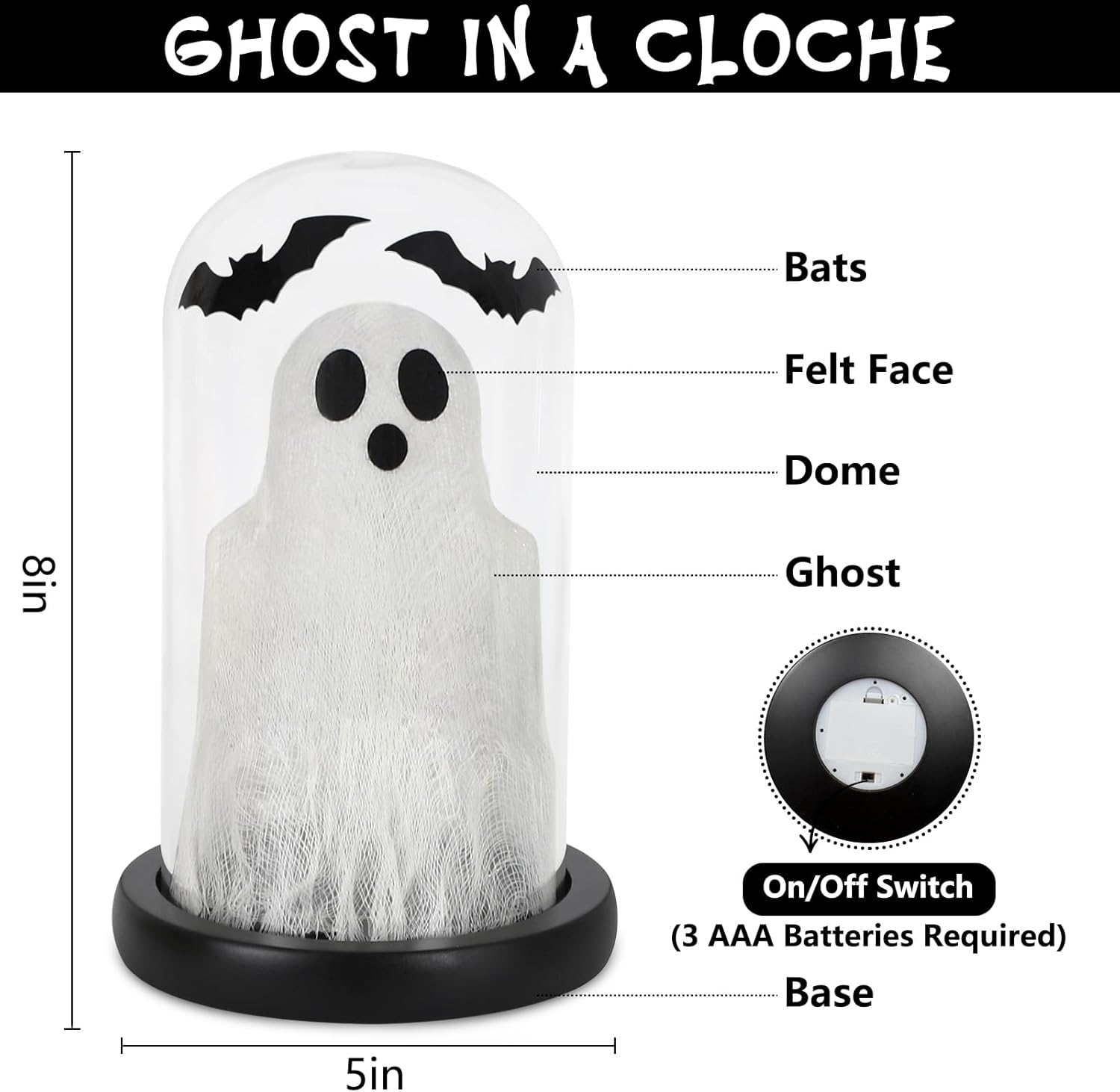 DAZONGE Halloween Decorations Indoor Glass Dome Cloche