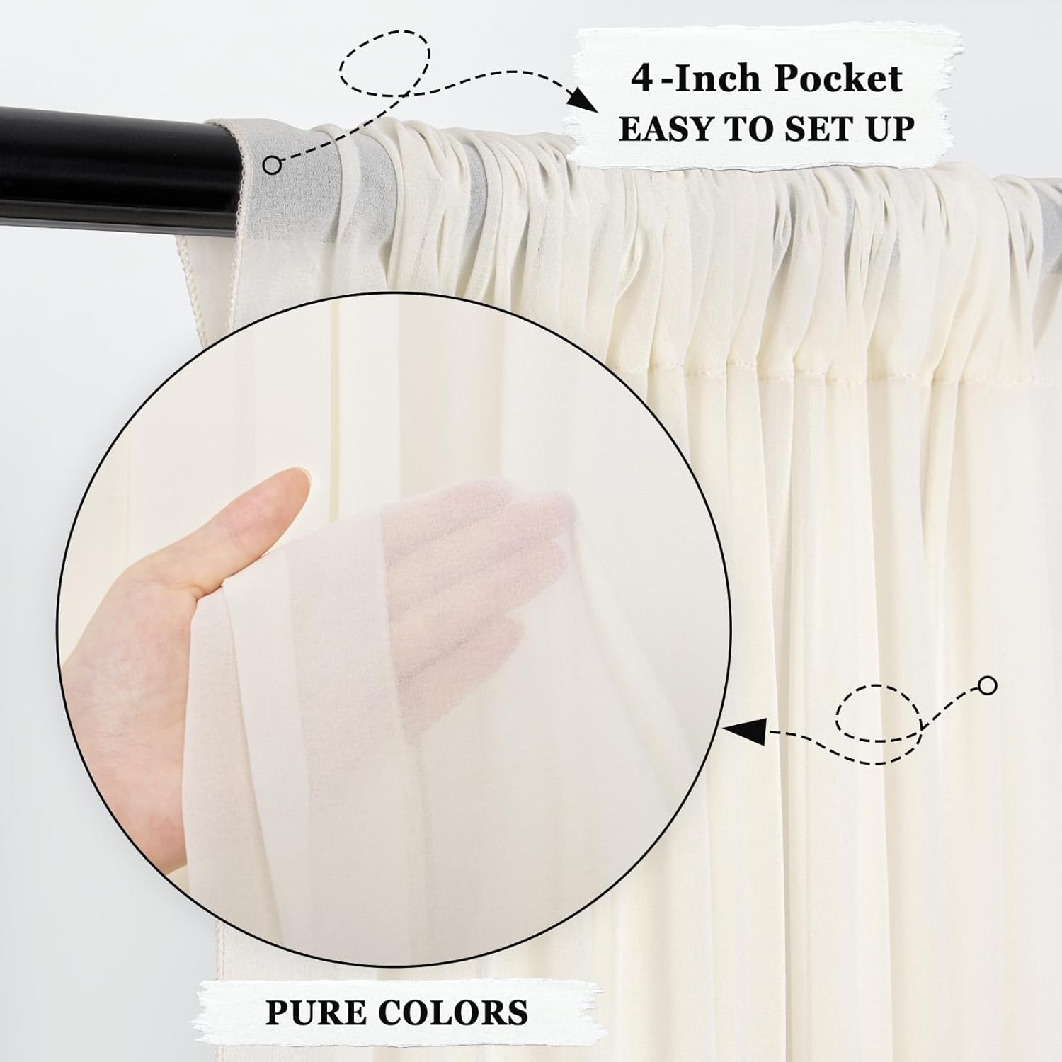 DUOBAO Ivory Sheer Chiffon Curtain Panels 29x120