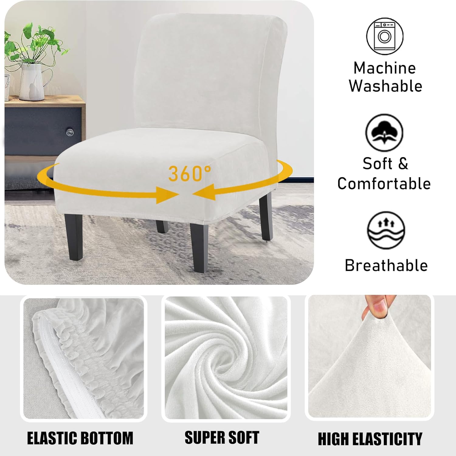 UCCONO Velvet Armless Chair Slipcover White