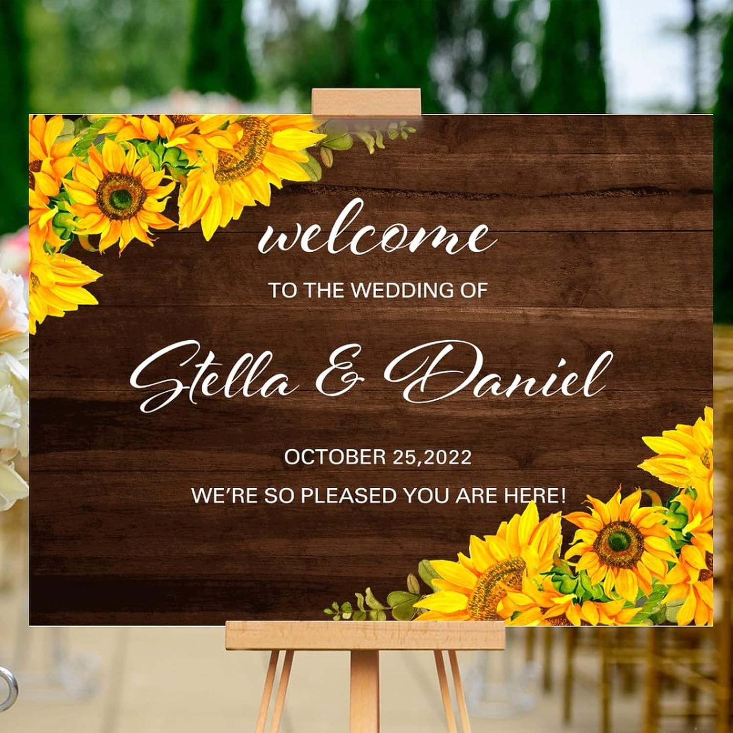 Alioyoit Wedding Welcome Sign Sunflowers 12x16 Inch 1