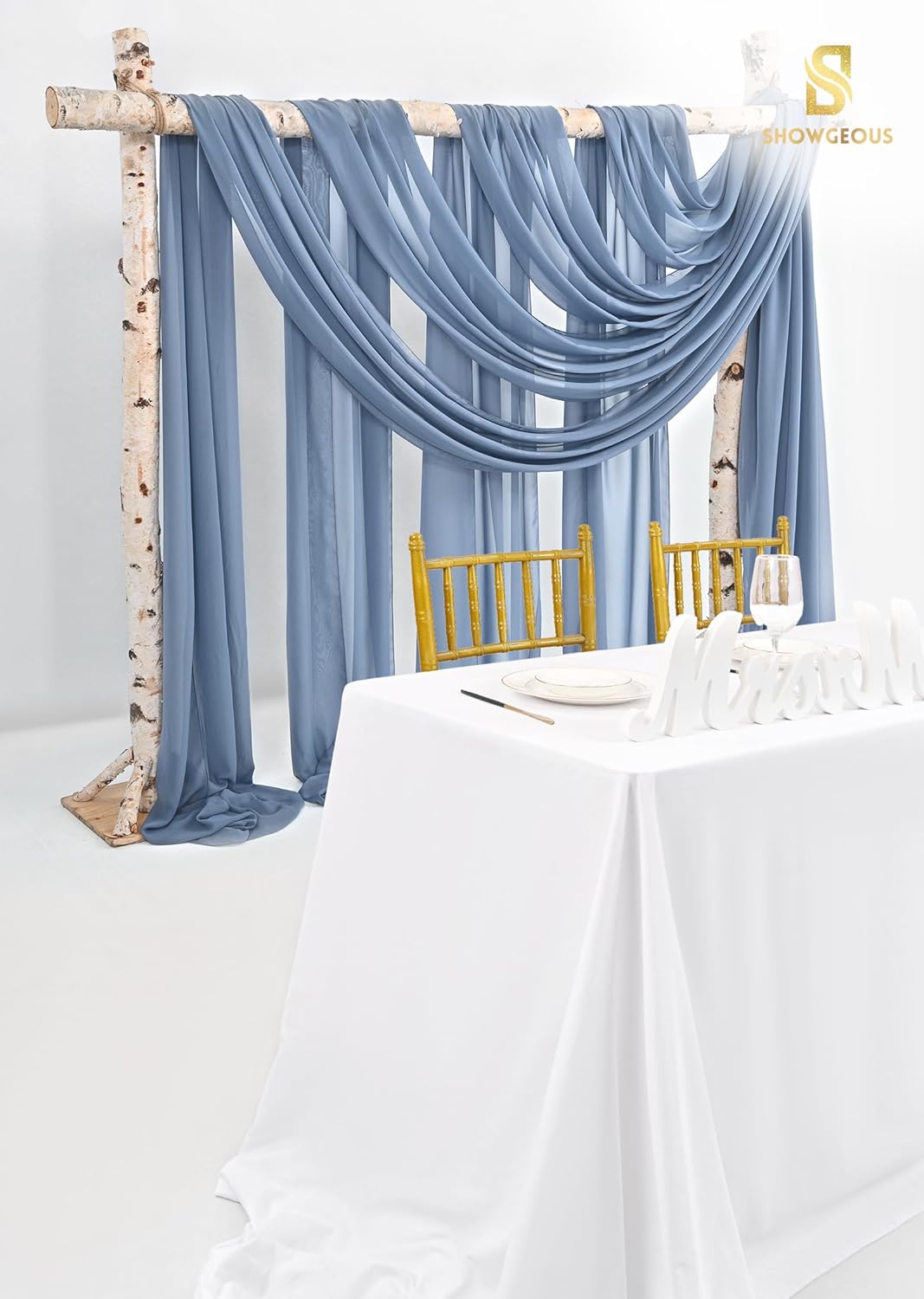 Showgeous 4 Panel Dusty Blue Sheer Chiffon Wedding Arch Drapes