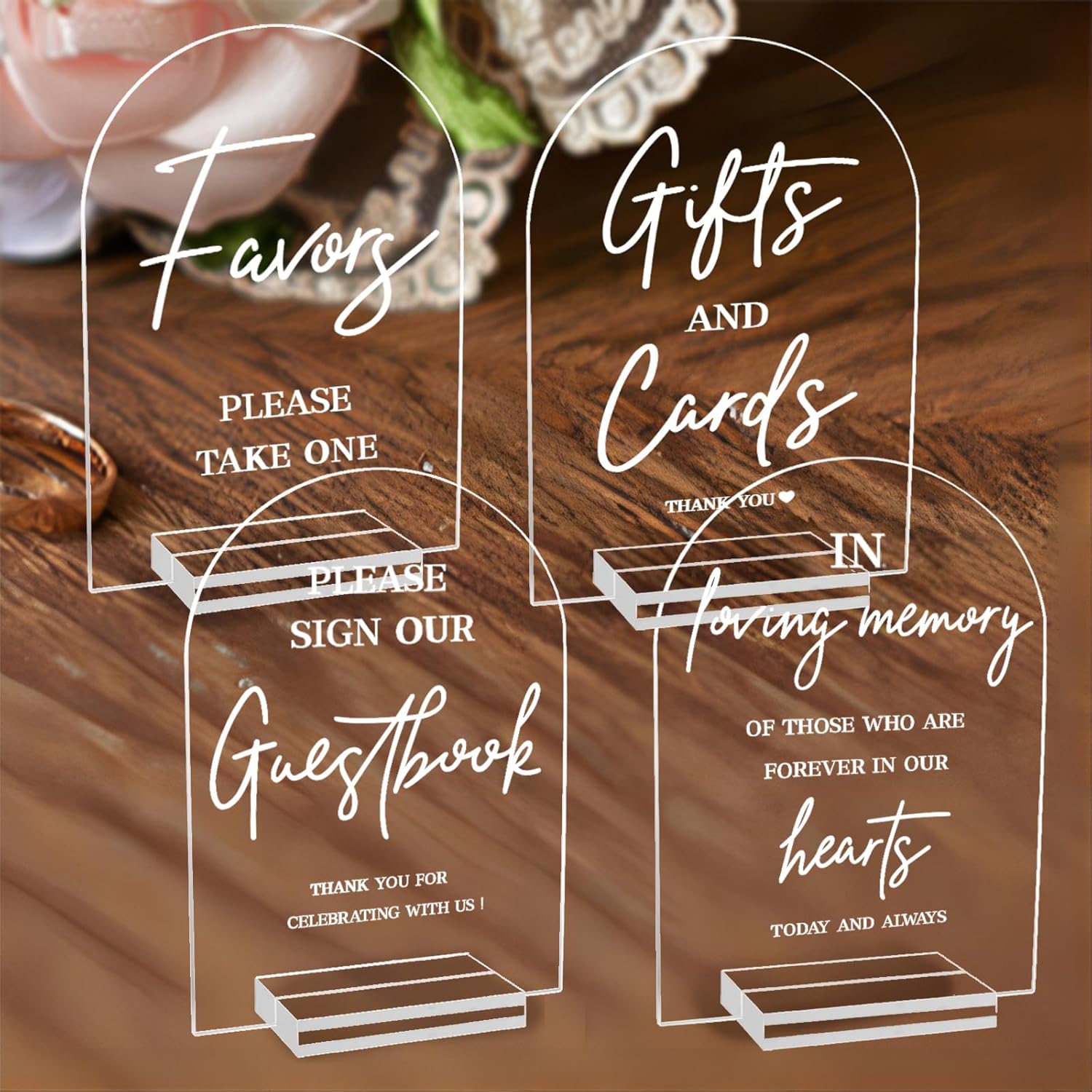 4pcs Clear Acrylic Wedding Signs for Ceremony and Reception