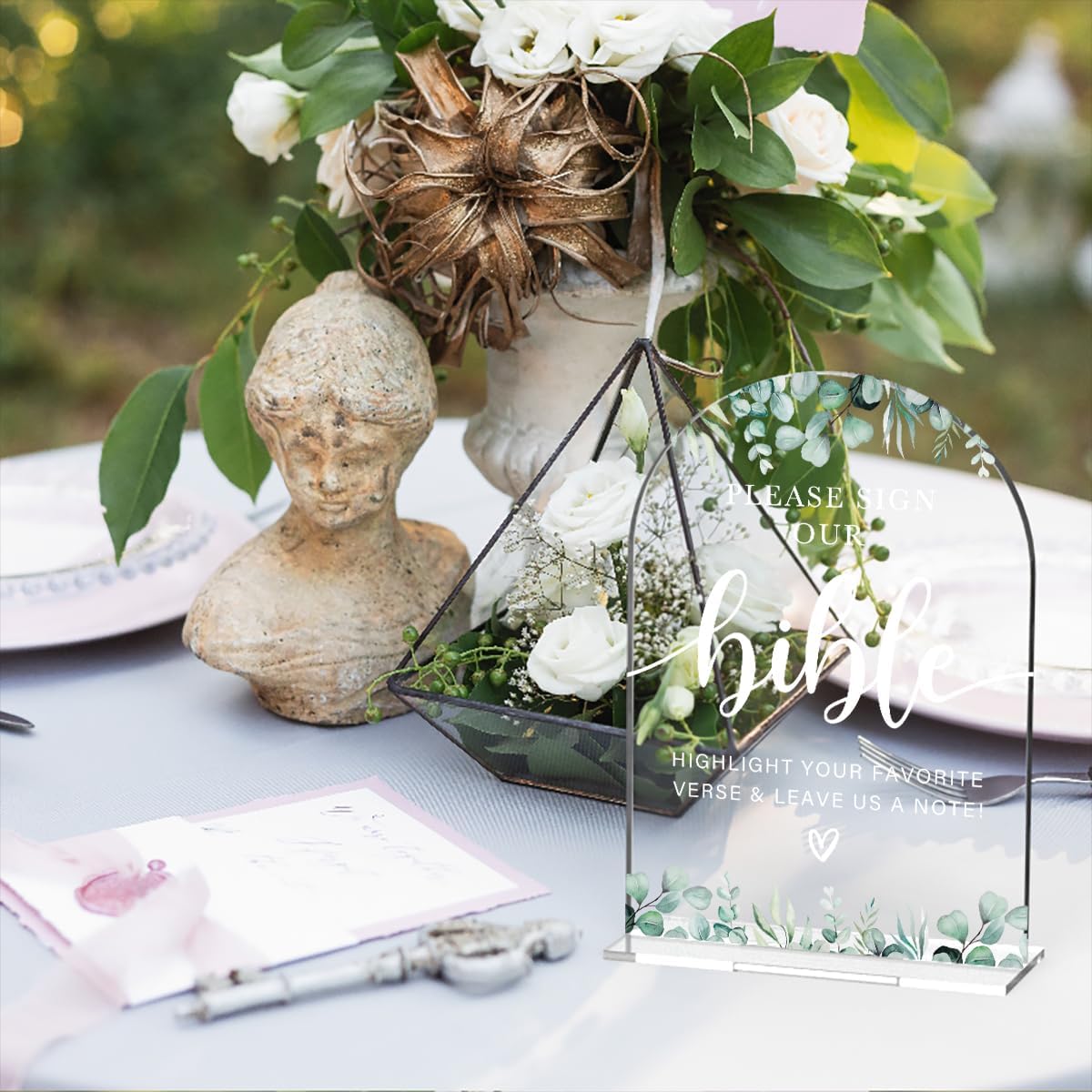 Modern Calligraphy Arch Wedding Sign with Eucalyptus Design