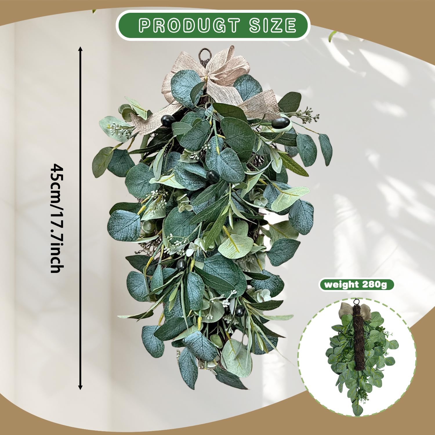 177 Inch Eucalyptus Leaf Wreath for Front Door