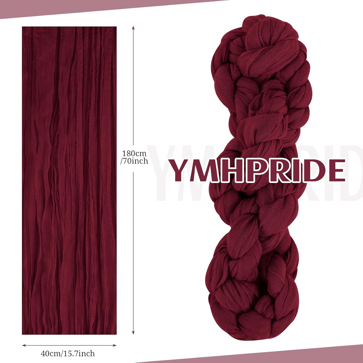 YMHPRIDE 50pcs Burgundy Cheesecloth Chair Sashes