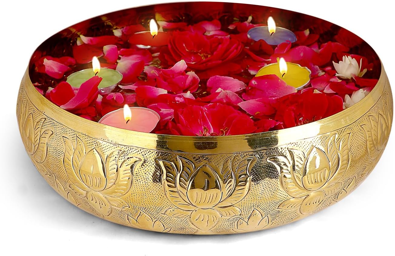 SATVIK Decorative 95 Inch Brass Urli with Floral Pattern