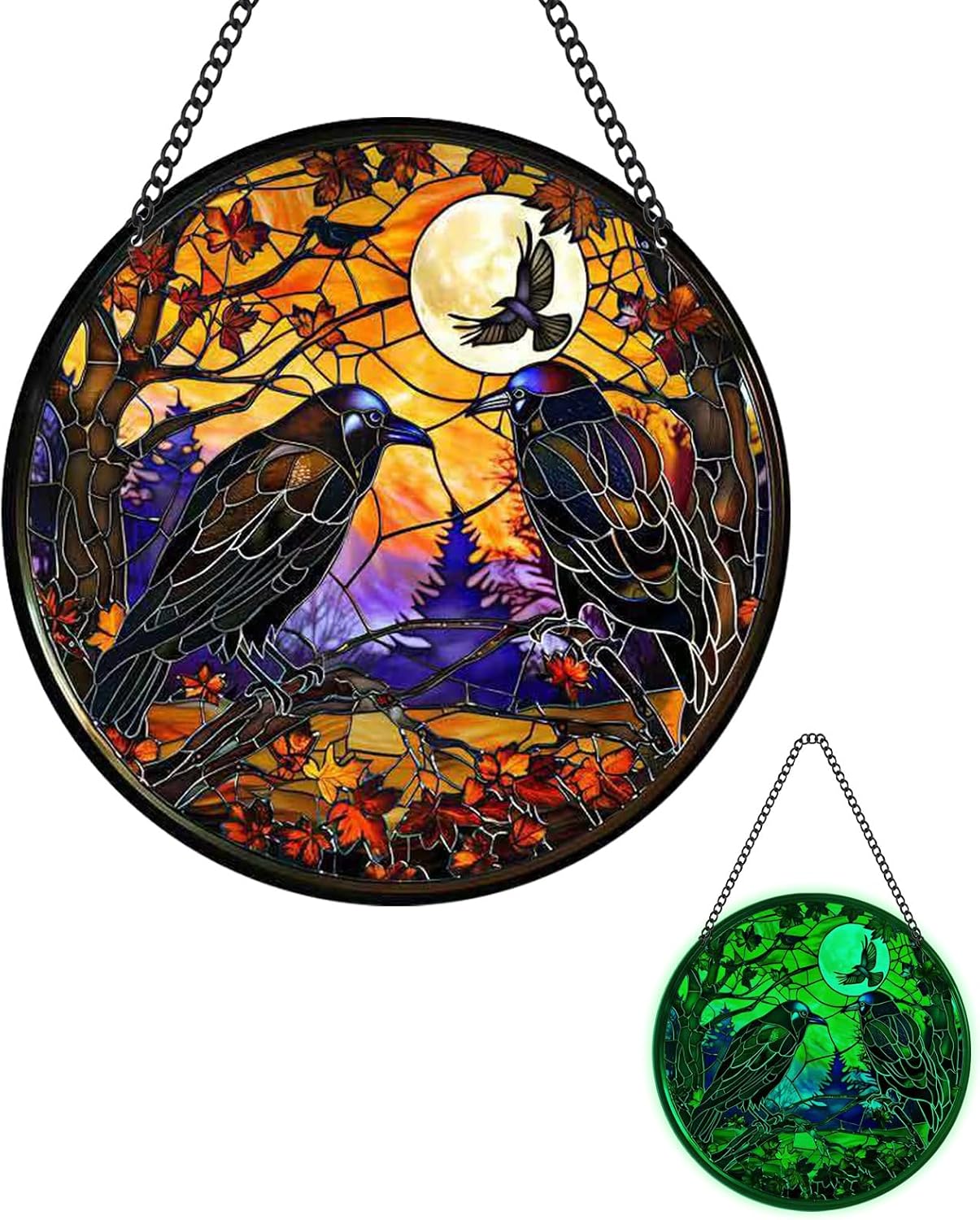 Glow in The Dark Halloween Crow Wall Decor